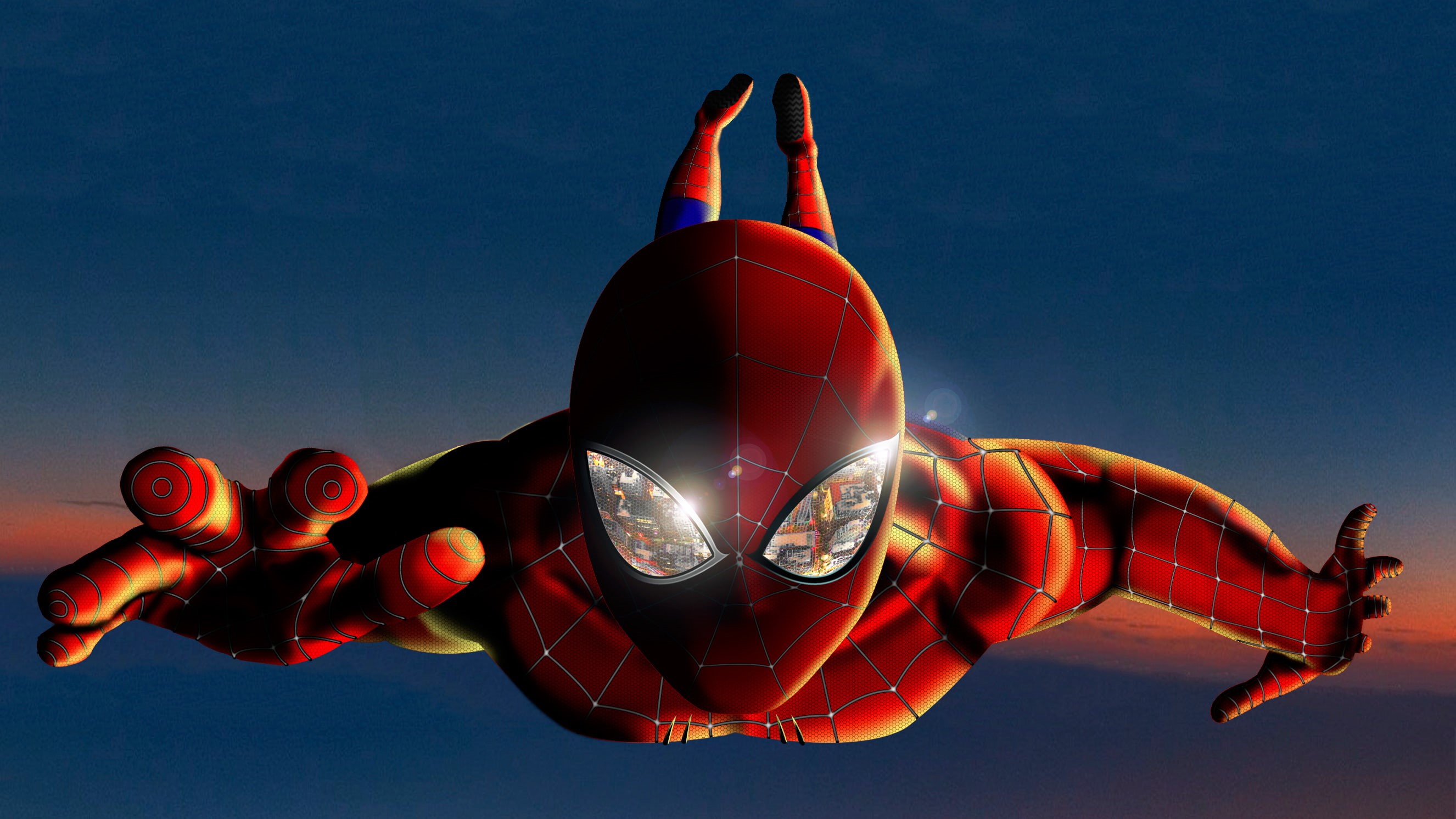 blue, red, aerospace industry, deviantart, copy space, 2K, superheroes, hd, artist, low angle view, day, no people, flying, artwork, nature, air vehicle, HD Wallpaper