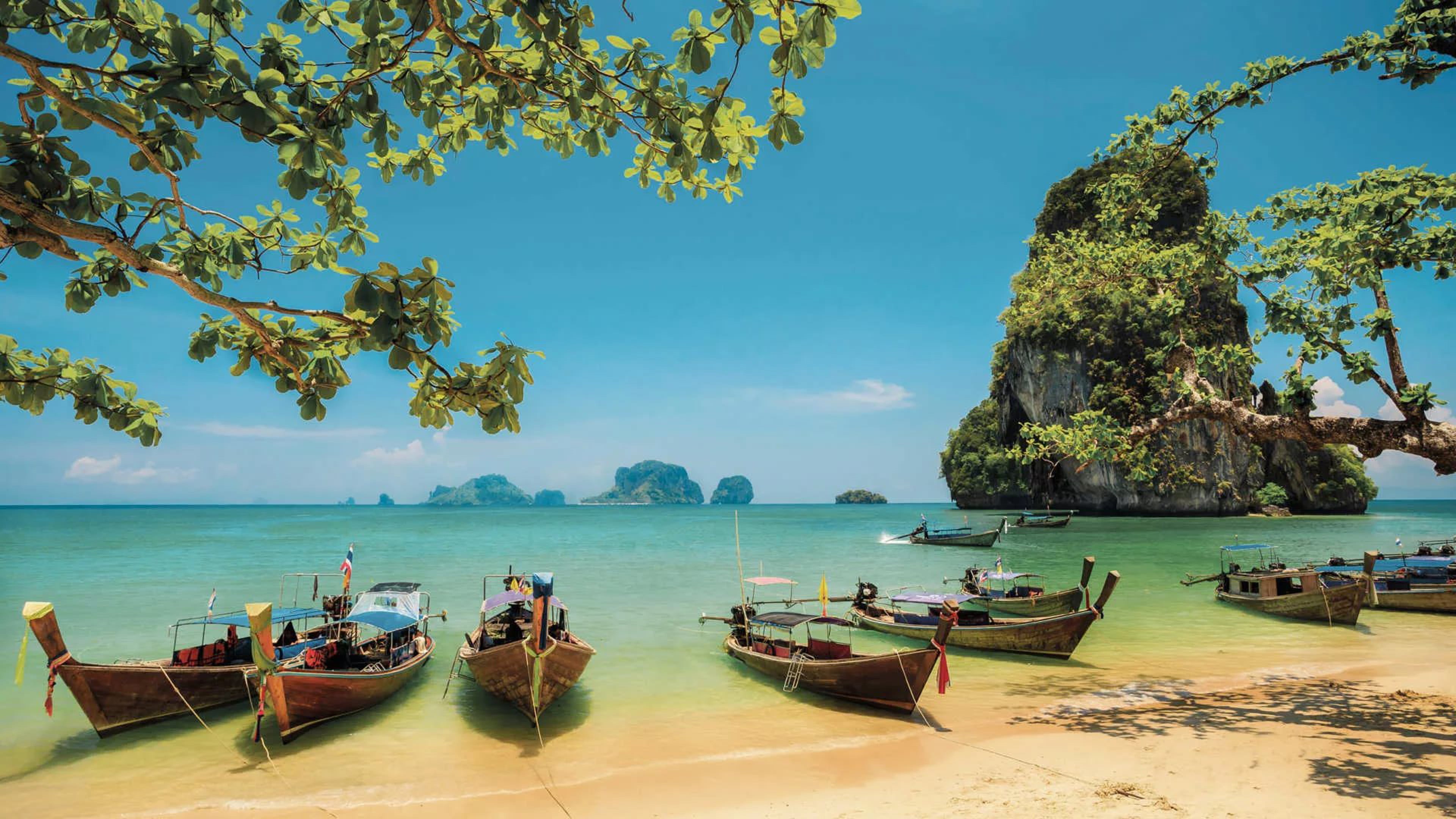 thailand, tablet, plant, horizon, outdoors, beach, mobile, tranquility, sky, tranquil scene, hd, krabi, rock, mode of transportation, 4K, tree, HD Wallpaper