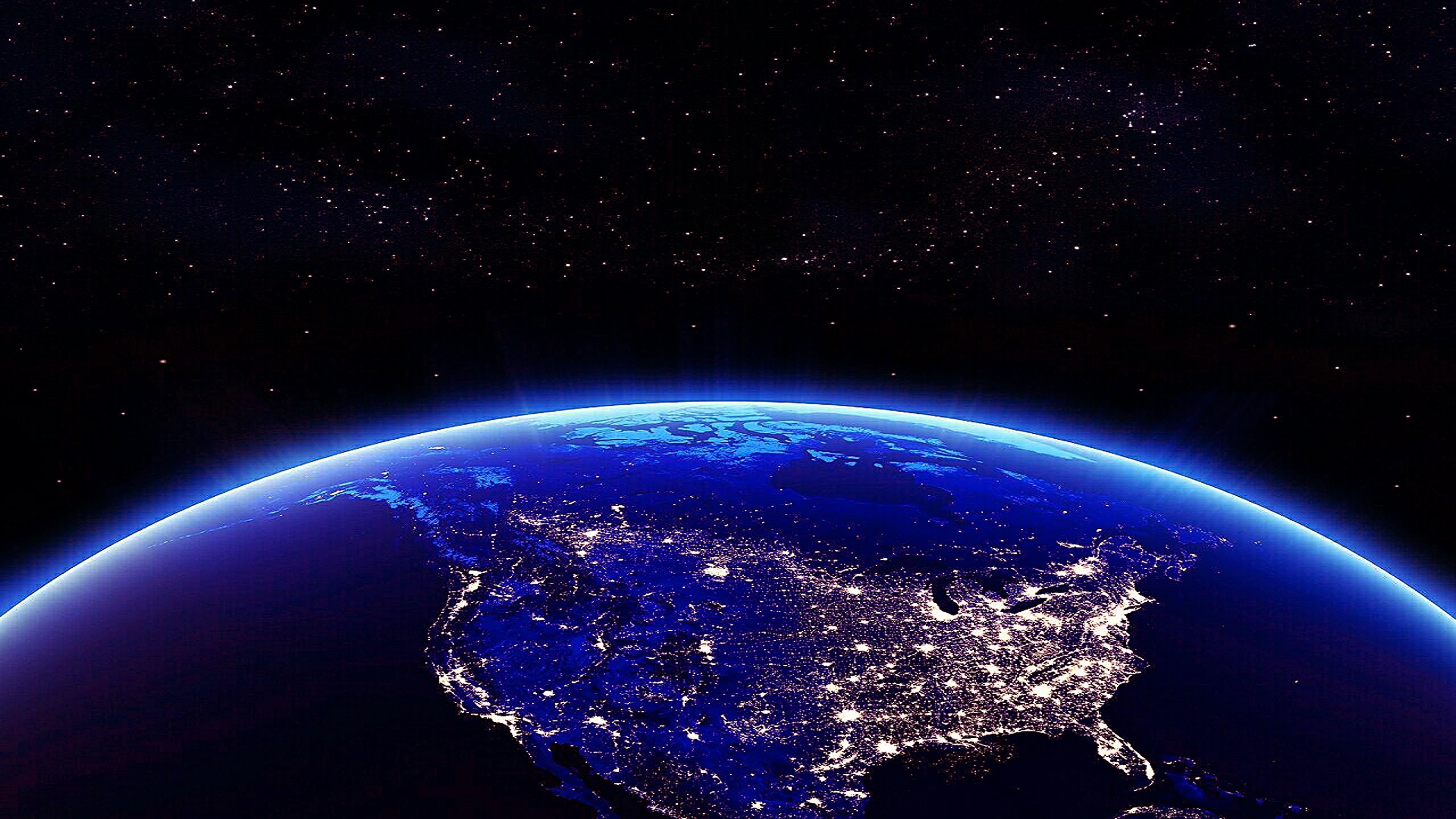 astronomy, 4K, earth, shiny, phones, sky, planet - space, view, illuminated, light - natural phenomenon, outdoors, north, america, globe - man made object, HD Wallpaper