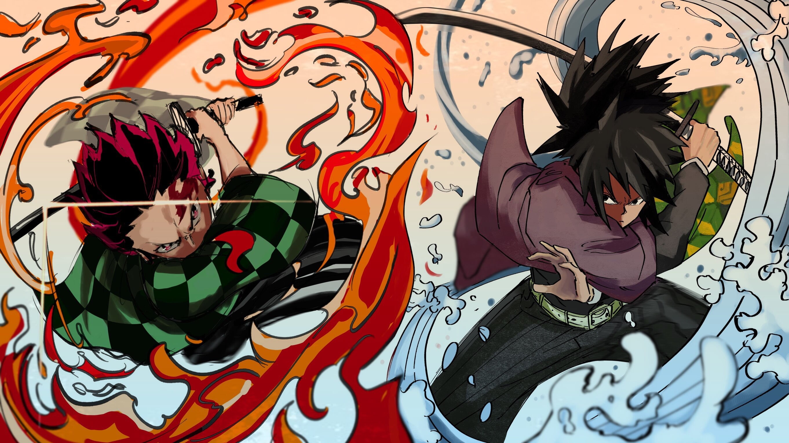 Anime, Demon Slayer: Kimetsu no Yaiba, Tanjirou Kamado, Giyuu Tomioka, 2K, HD Wallpaper