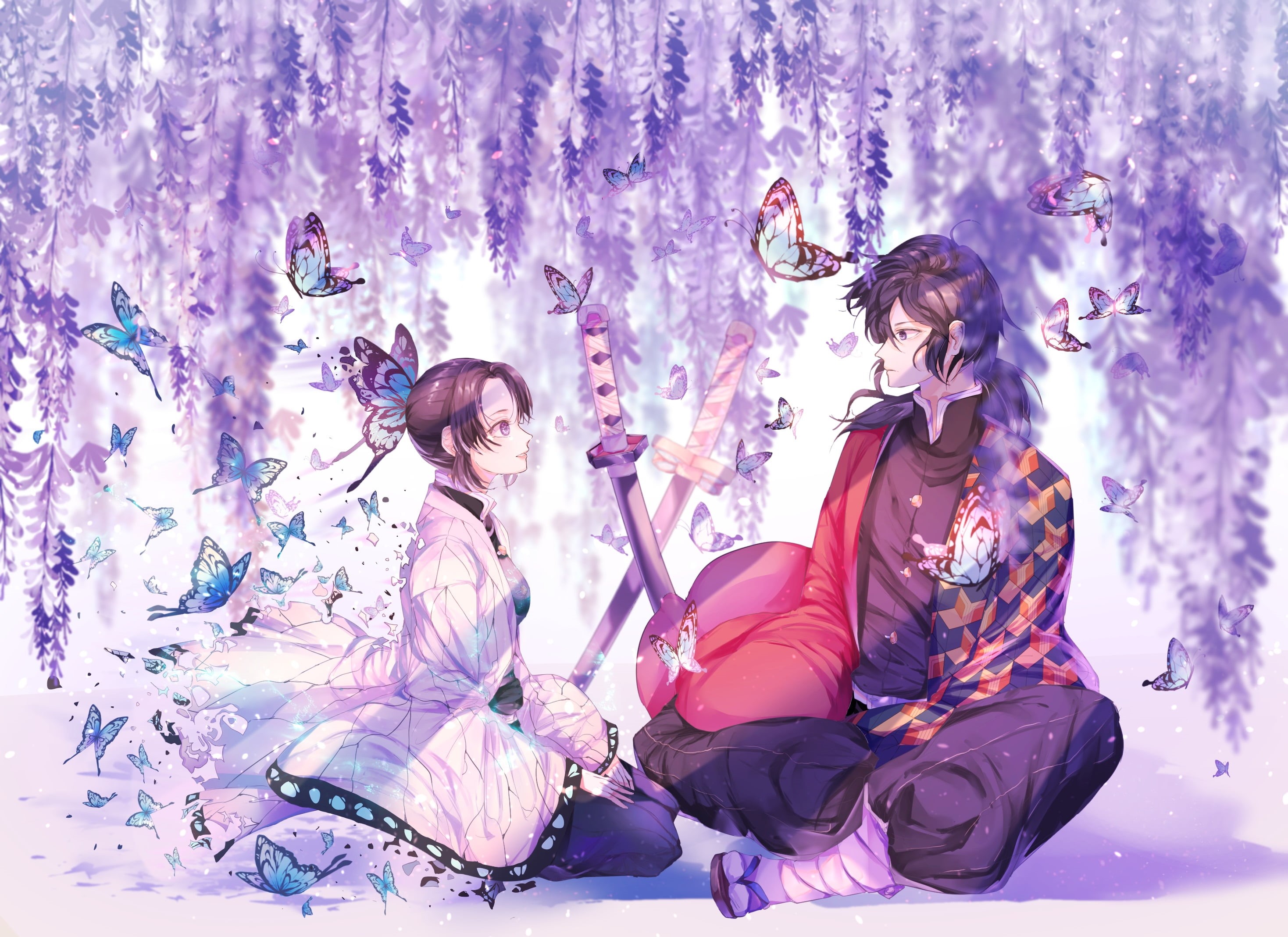 Demon Slayer: Kimetsu no Yaiba, Giyuu Tomioka, Anime, Shinobu Kochou, 2K, HD Wallpaper