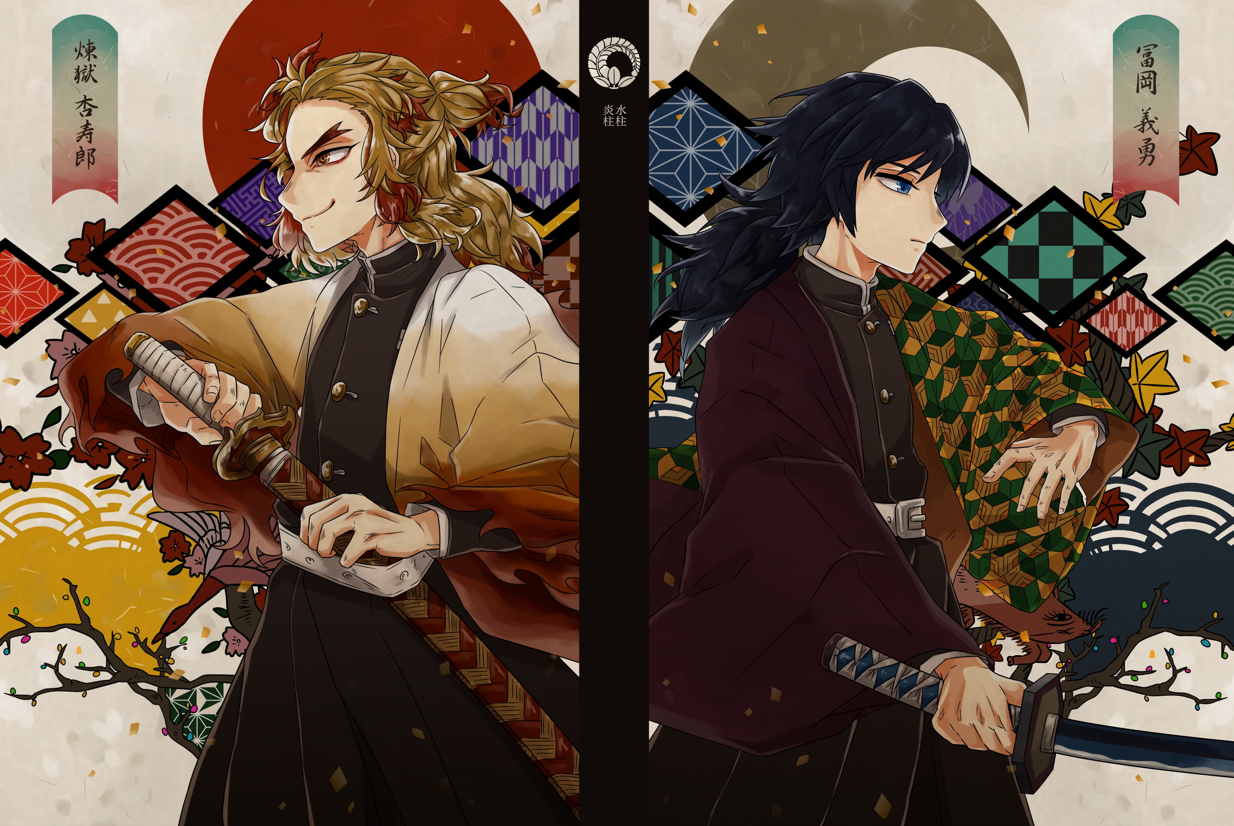 Demon Slayer: Kimetsu no Yaiba, Anime, Giyuu Tomioka, Kyojuro Rengoku, 4K, HD Wallpaper