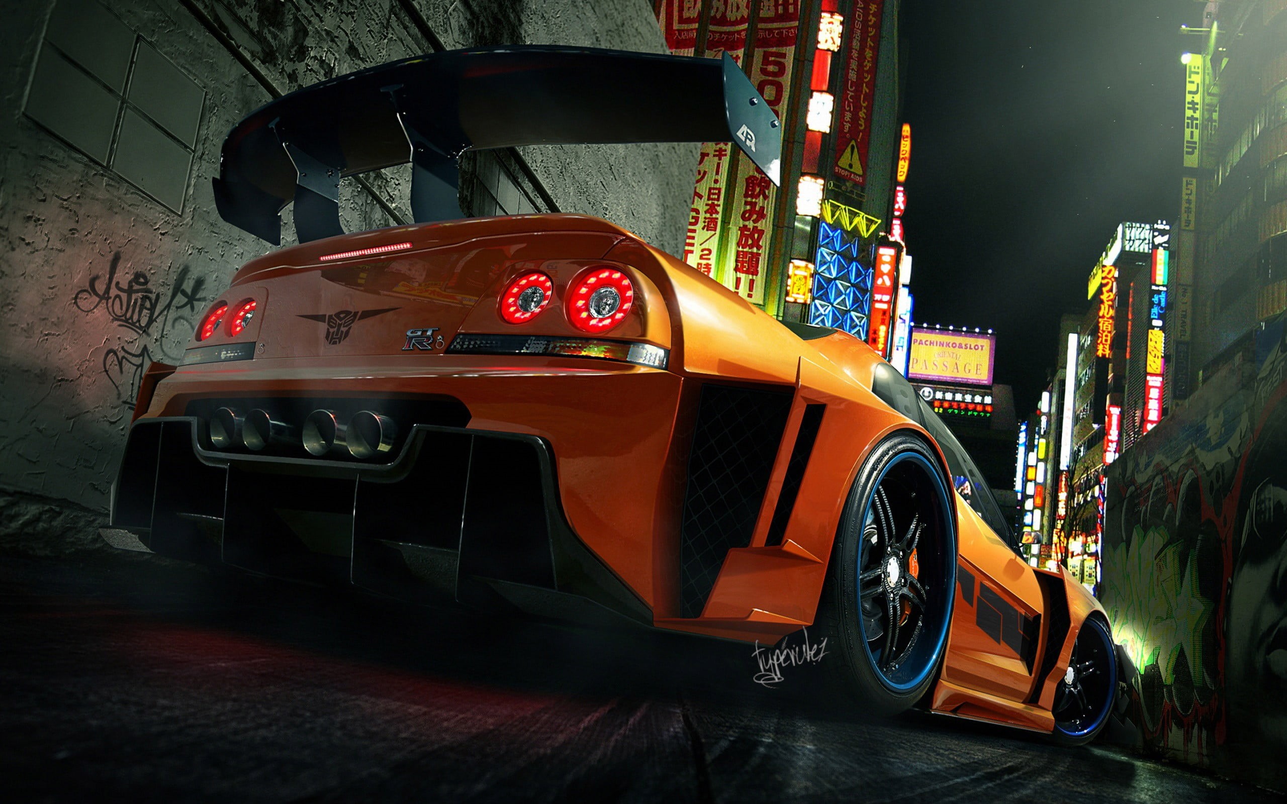 Nissan Skyline GT-R R34, tail light, car, Need for Speed, red, orange, no people, sports car, outdoors, motor vehicle, travel, city, street, mode of transportation, HD Wallpaper