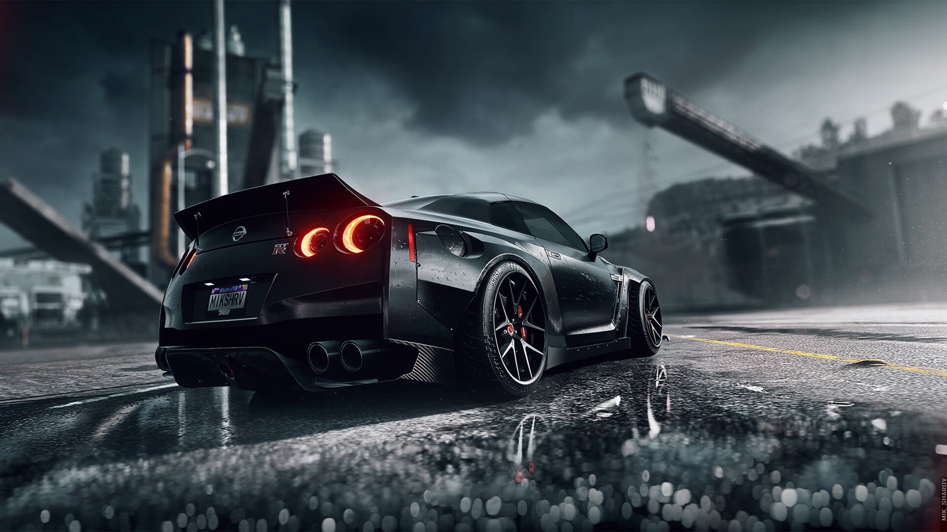 Need for Speed: Heat, Need for Speed, Game Art, Transport and Vehicles, by Mikhail Sharov, Black, Dark Knight, Game, Auto, Nissan, Mikhail Sharov, Heat, HD Wallpaper