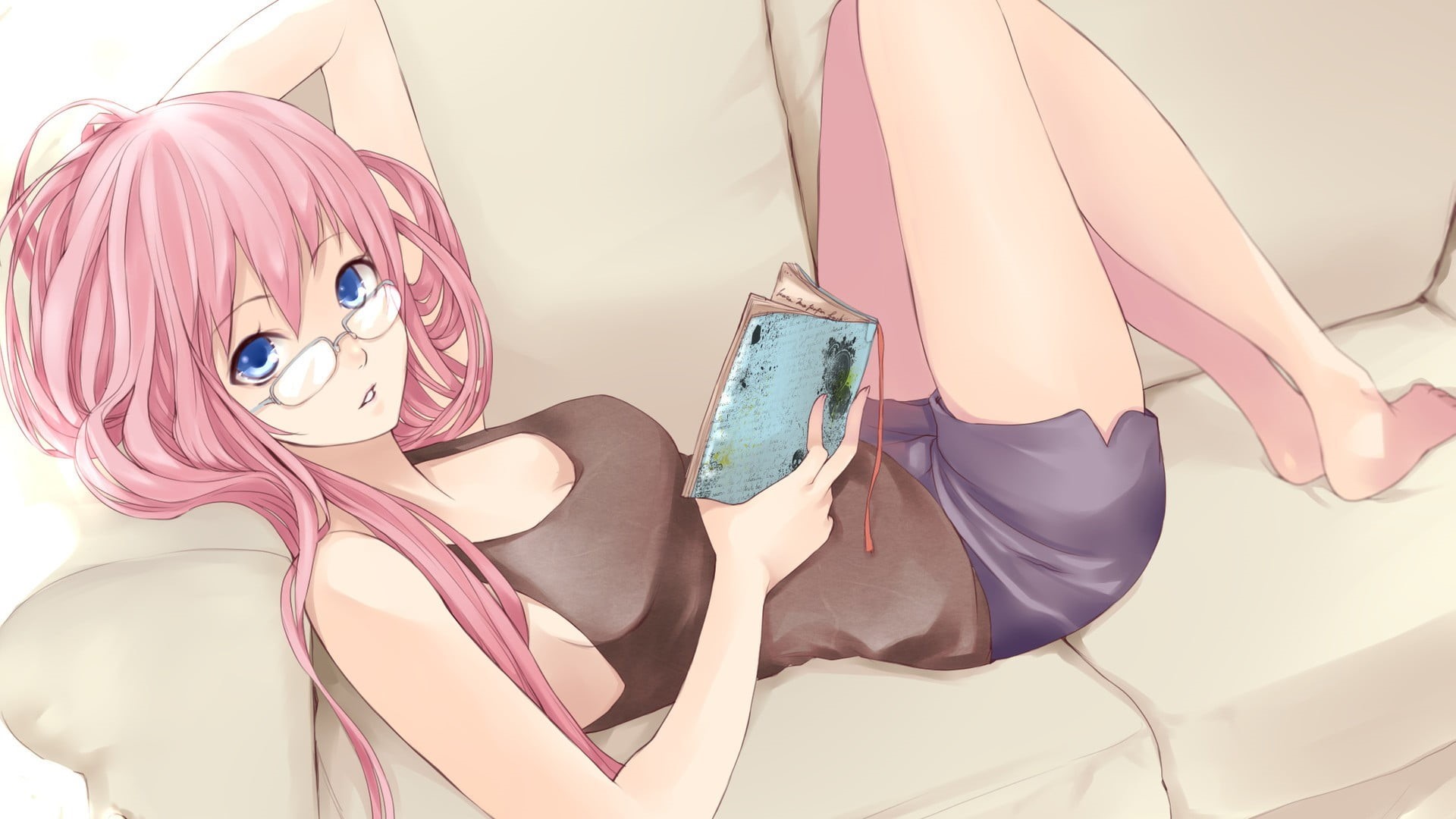women, purple, multi colored, Megurine Luka, art and craft, creativity, character, barefoot, anime, Vocaloid, meganekko, close-up, human representation, HD Wallpaper