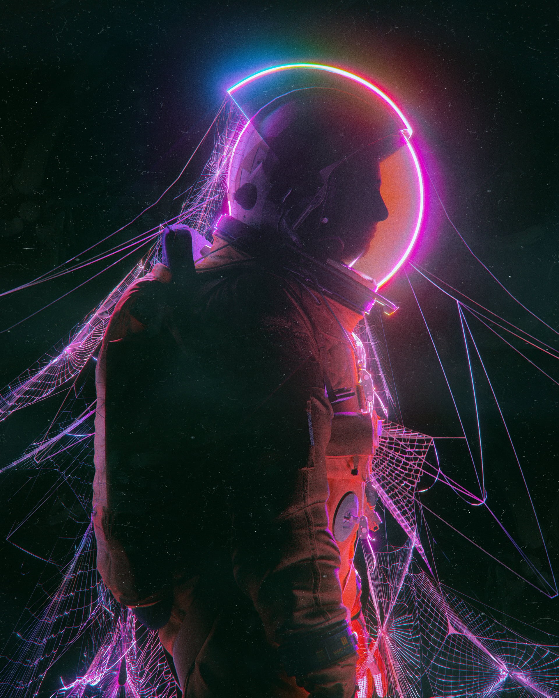 beeple, astronaut, lights, neon, digital, 1080P, Phone HD Wallpaper