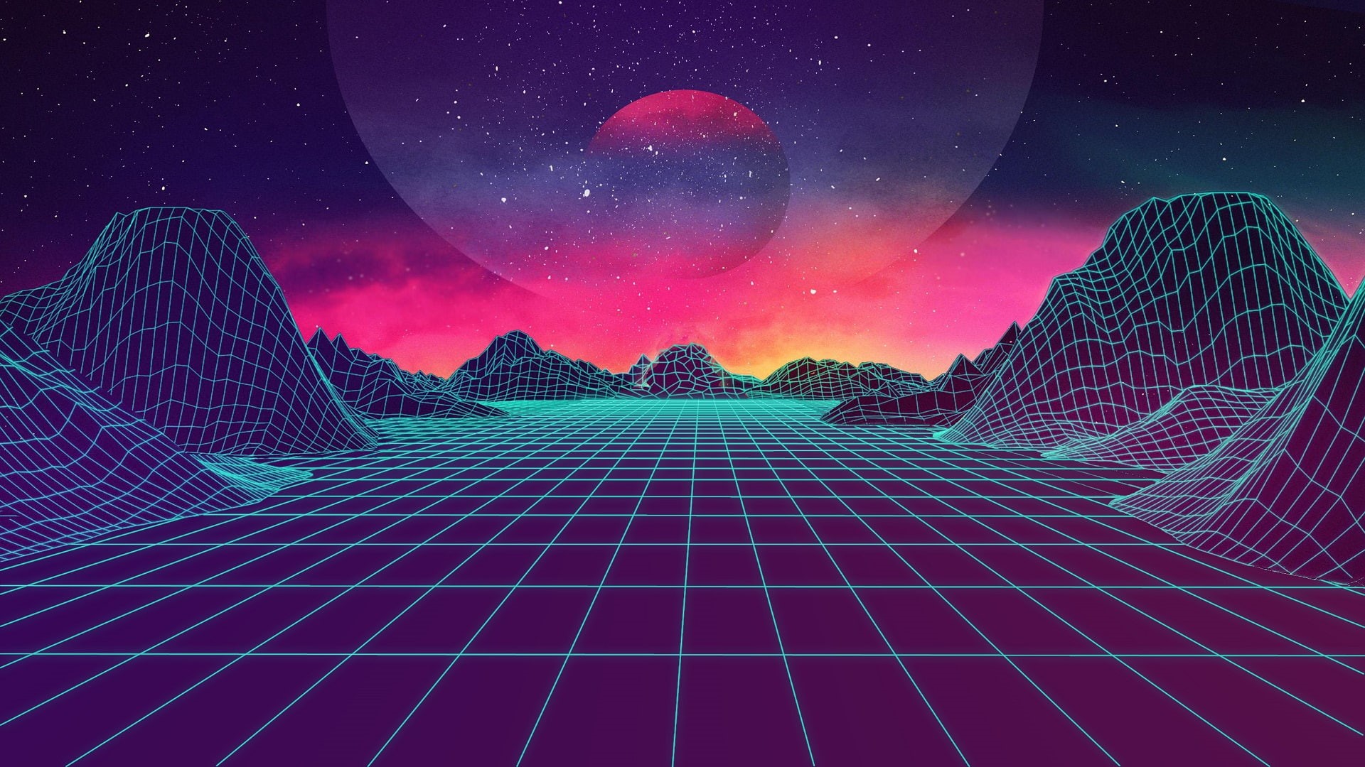 Retrowave, artwork, 1080P, neon, digital art, HD Wallpaper