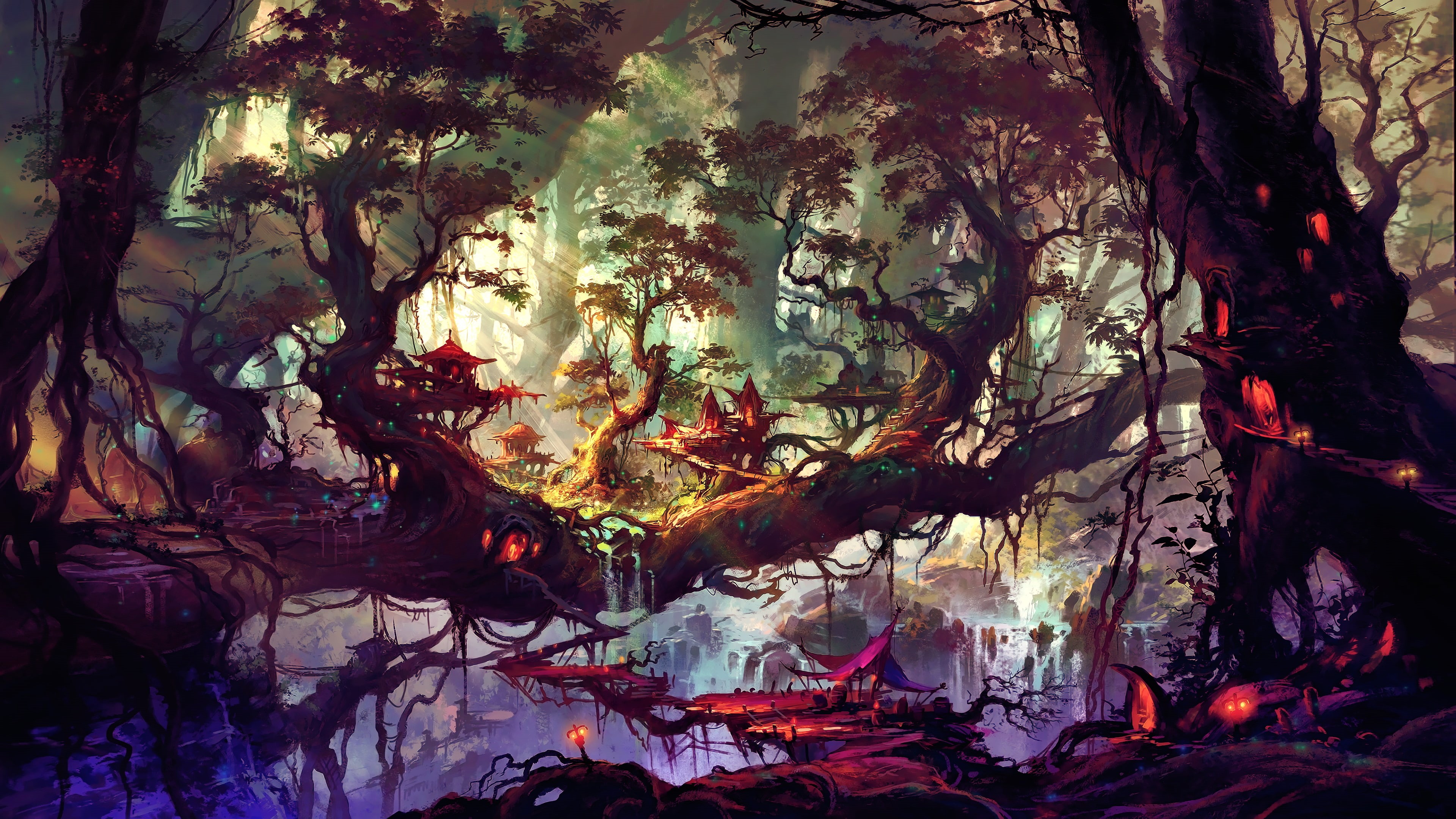 4K, plants, nature, landscape, digital art, artwork, fan art, concept art, trees, fantasy art, HD Wallpaper