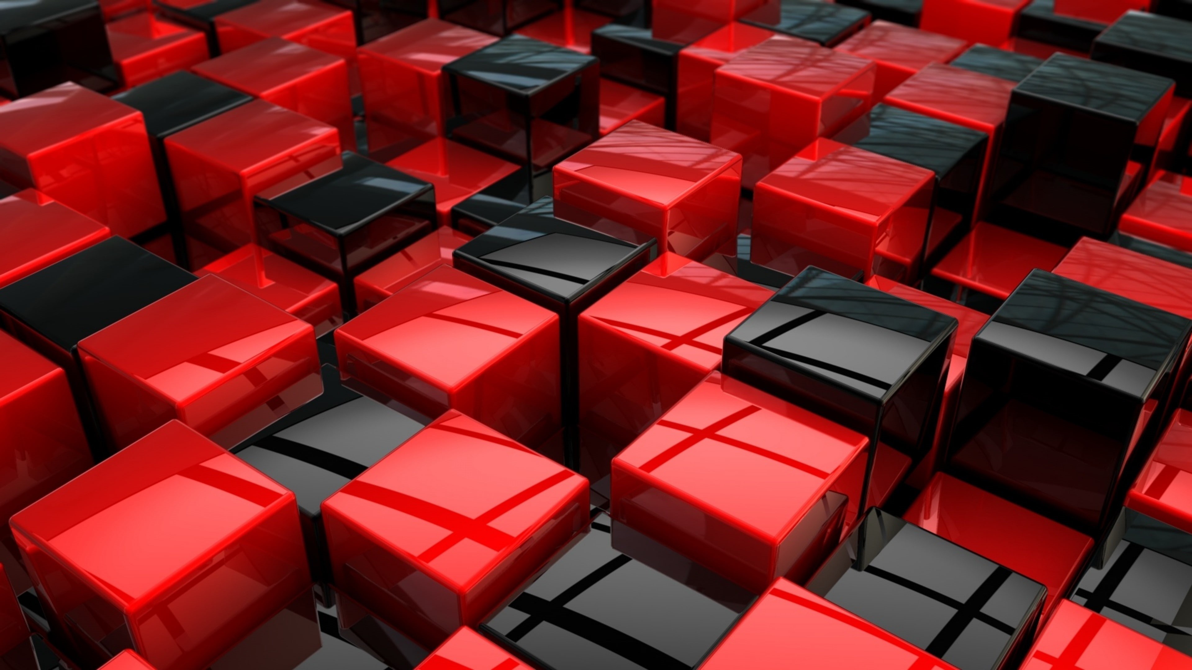red, cubes, 3d, black, cube, 4K, abstract art, digital art, HD Wallpaper