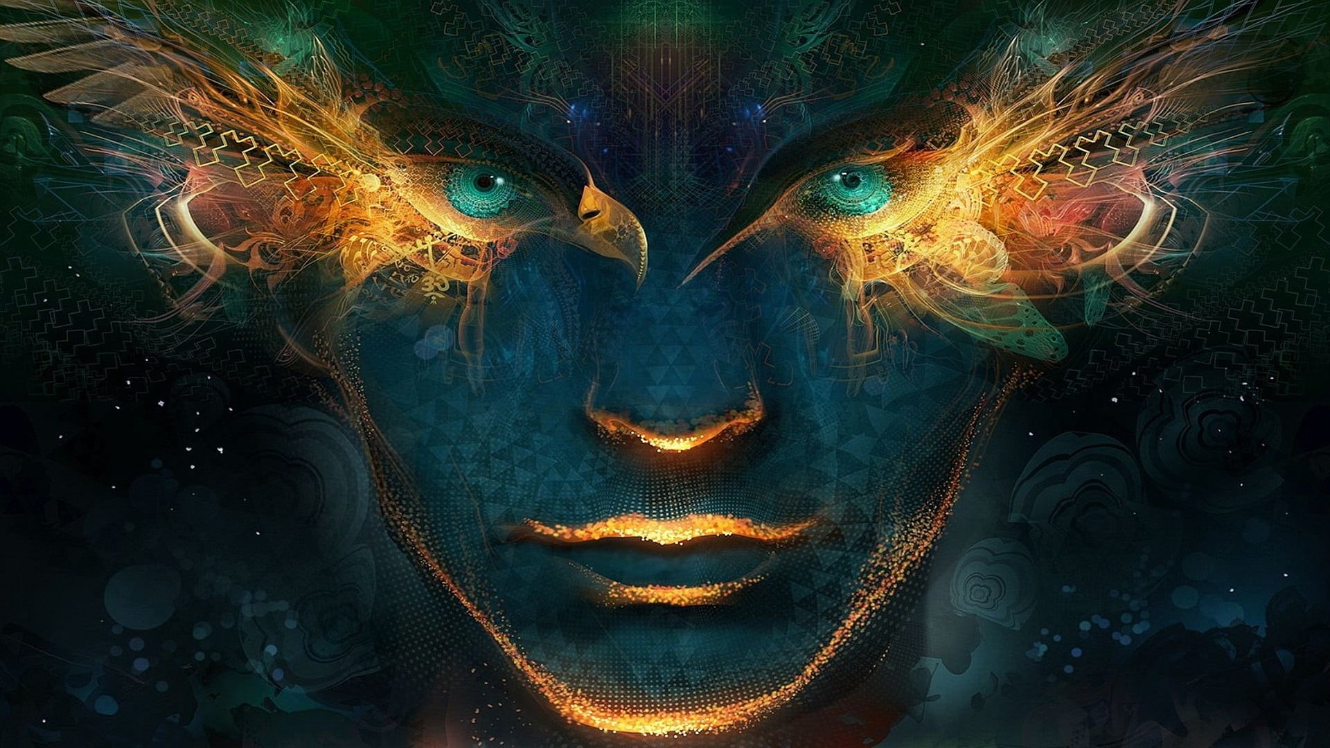 vibrant Color, colors, artwork, human body part, fantasy, dark, style, glowing, illuminated, beauty, multi Colored, digital art, green eyes, computer Graphic, HD Wallpaper
