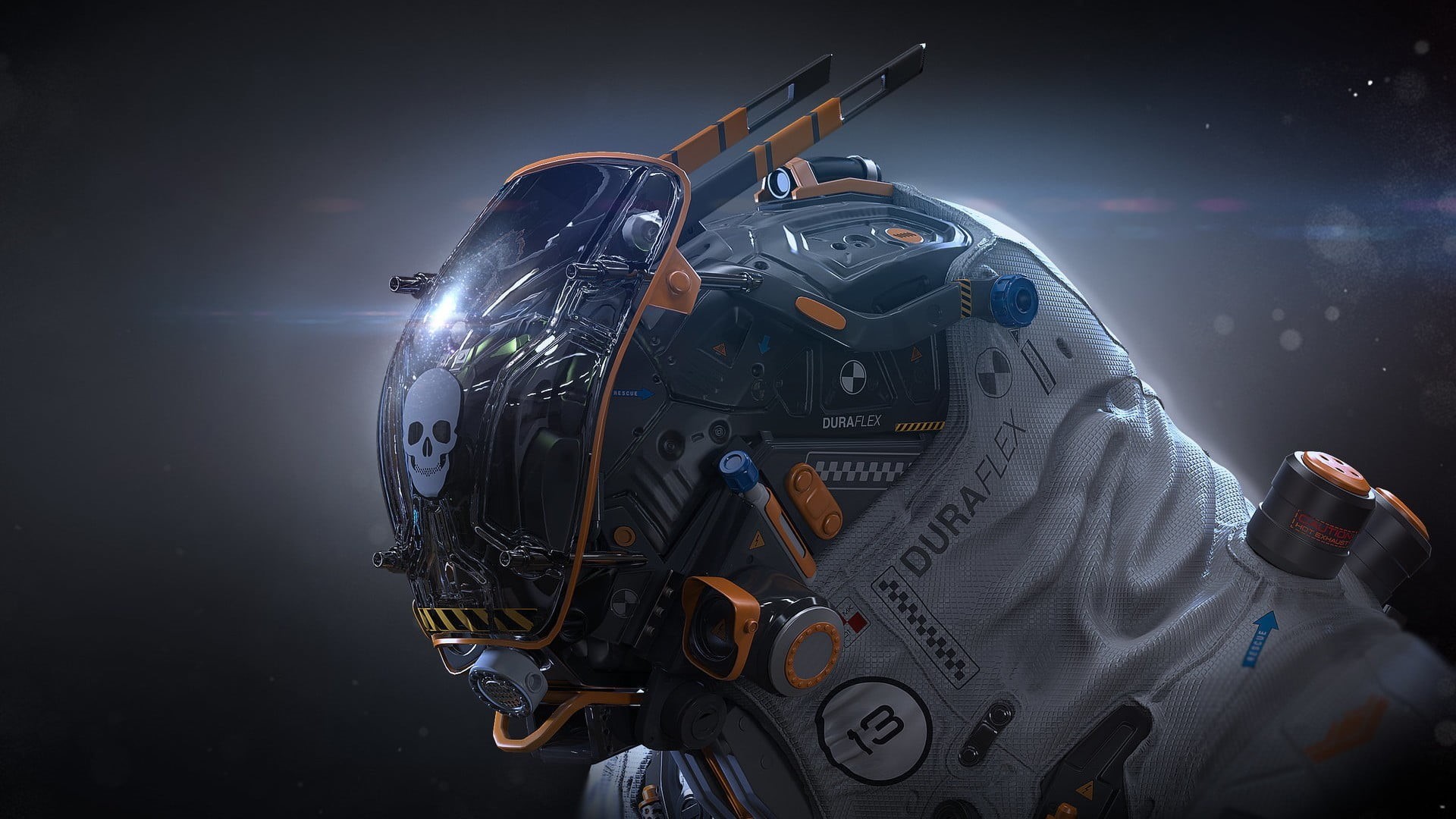 motor vehicle, duraflex, spacesuit, car, digital composite, outdoors, occupation, orange, digital art, space, night, mode of transportation, machinery, HD Wallpaper