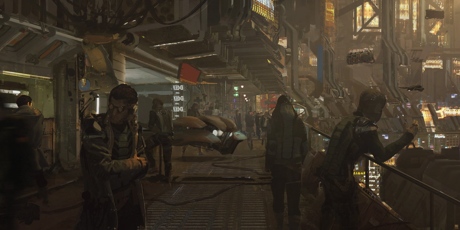 building exterior, one person, science fiction, artwork, men, cyberpunk, game, transportation, occupation, city, illuminated, standing, building, full length, HD Wallpaper