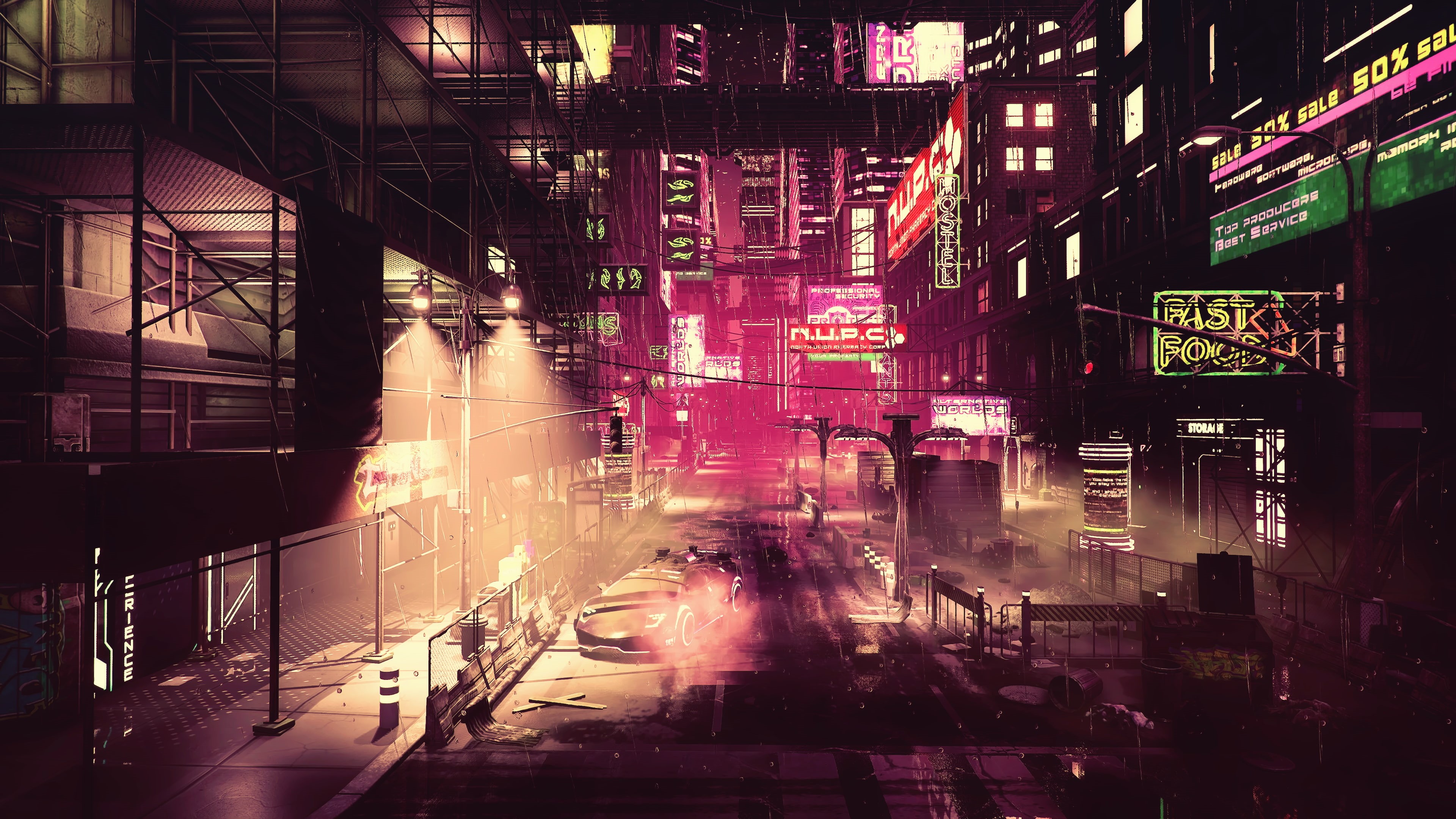 cyber, night, artwork, futuristic city, CGI, 4K, digital art, science fiction, cyberpunk, concept art, fan art, neo-tokyo, fantasy art, dystopian, HD Wallpaper
