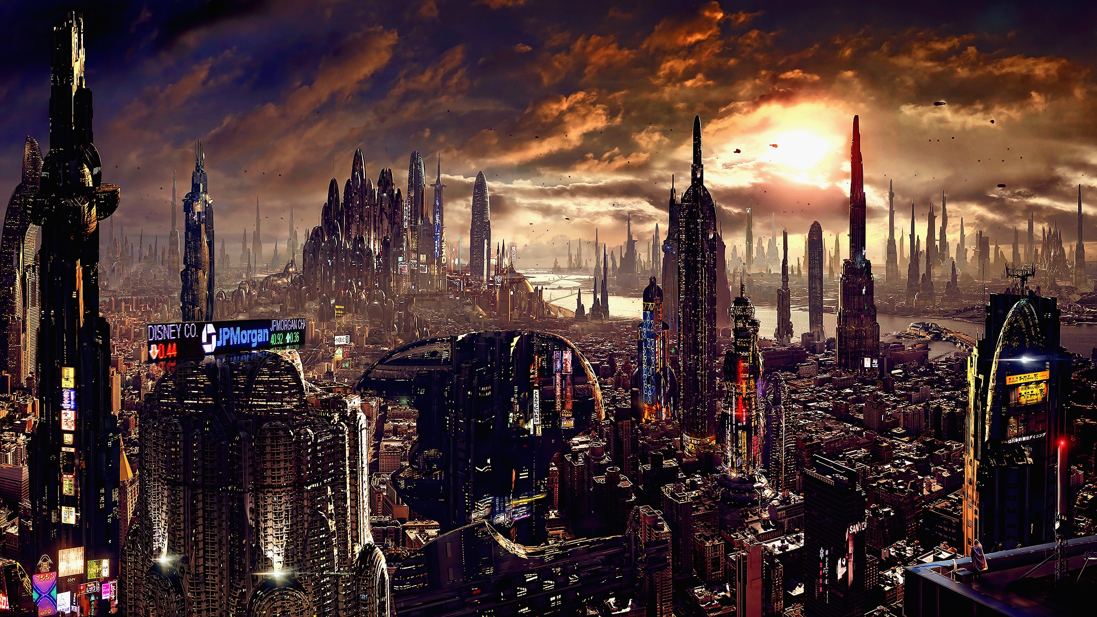 landscape, nature, office building exterior, tall - high, concept art, digital art, cloud - sky, futuristic city, financial district, building, sky, cityscape, HD Wallpaper