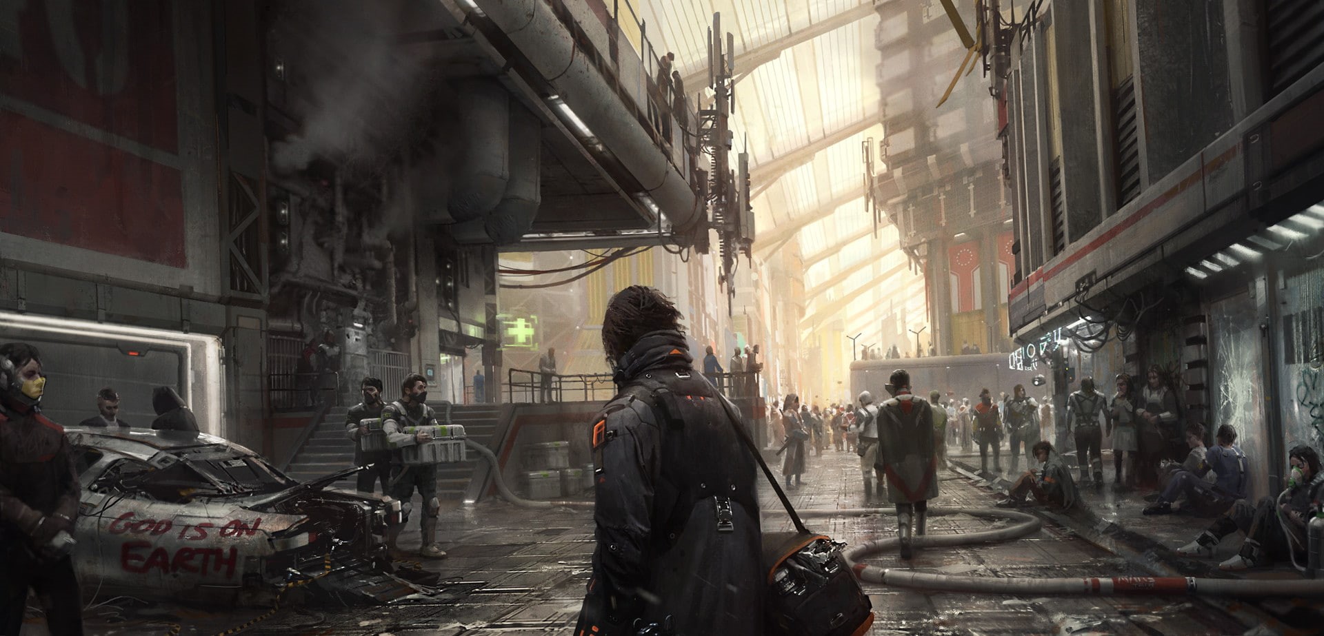 artwork, 1080P, digital art, futuristic, science fiction, street, futuristic city, HD Wallpaper