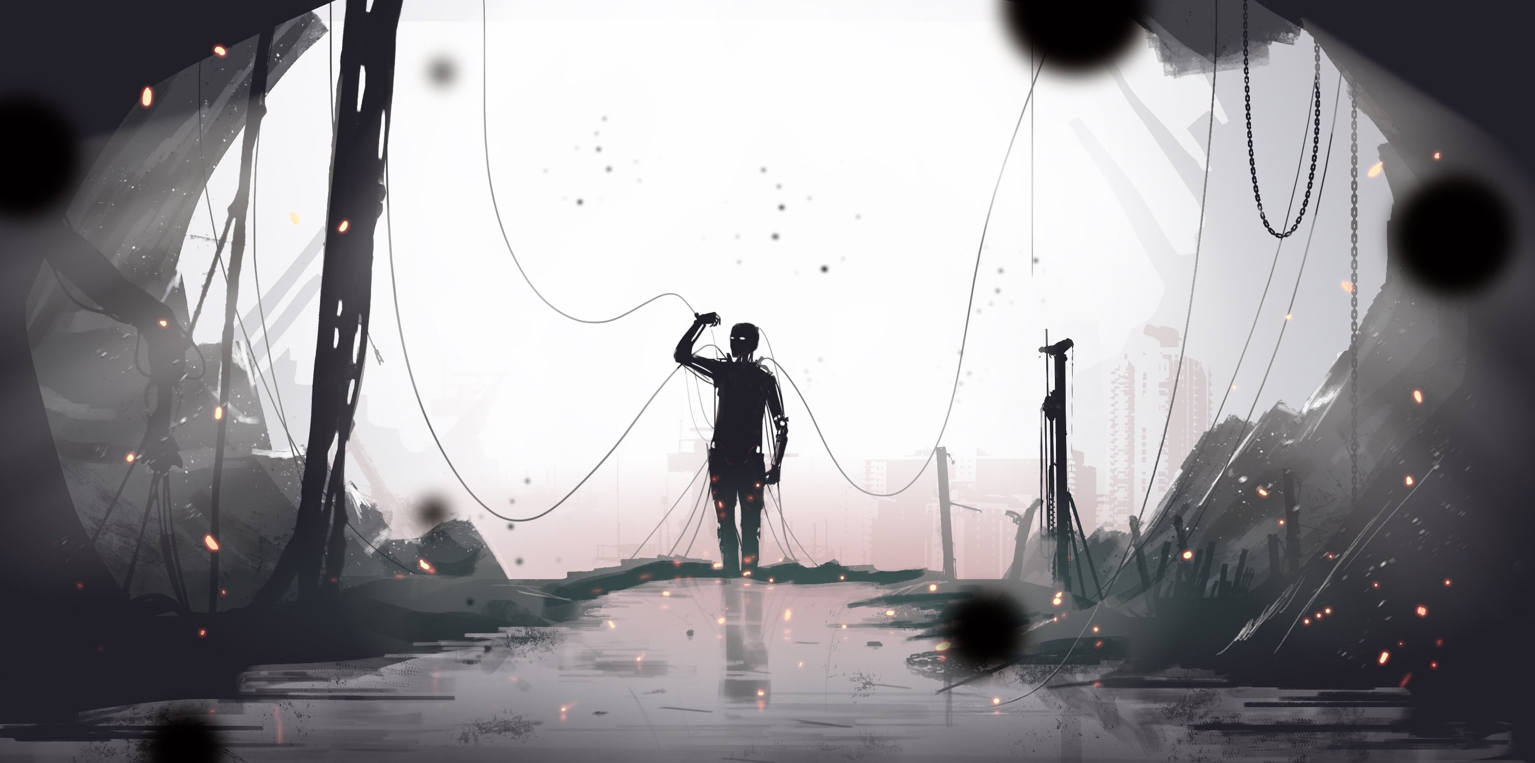 one person, lifestyles, reflection, cave, near, digital art, water, photographer, occupation, photography themes, wet, cyberpunk, transportation, robot, HD Wallpaper