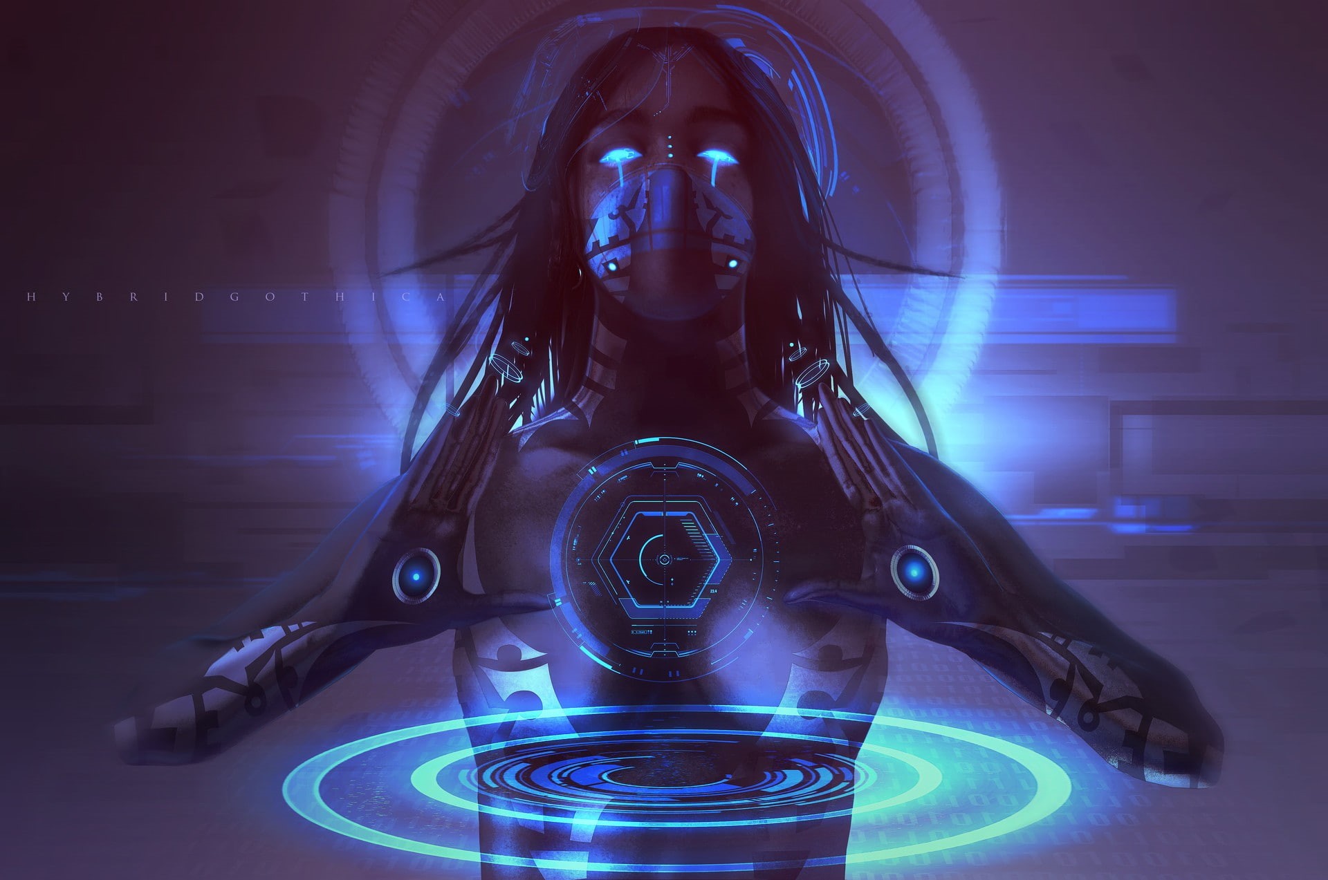 motion, digital art, futuristic, glowing, technology, front view, activity, science, blue, science fiction, music, architecture, one person, adult, arts culture and entertainment, HD Wallpaper