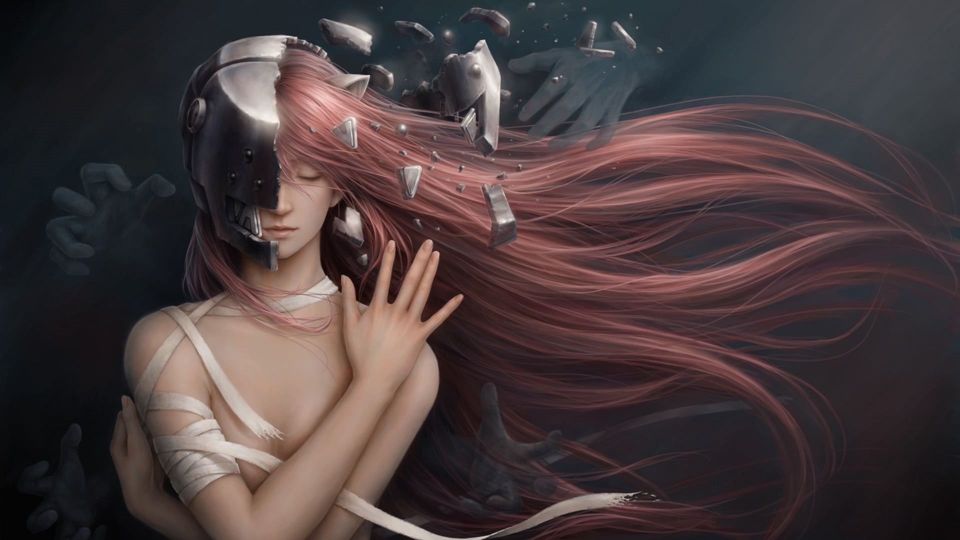 adult, indoors, haired, real people, women, Elfen Lied, anime girls, young adult, 1080P, motion, hairstyle, black background, studio shot, long hair, female, HD Wallpaper