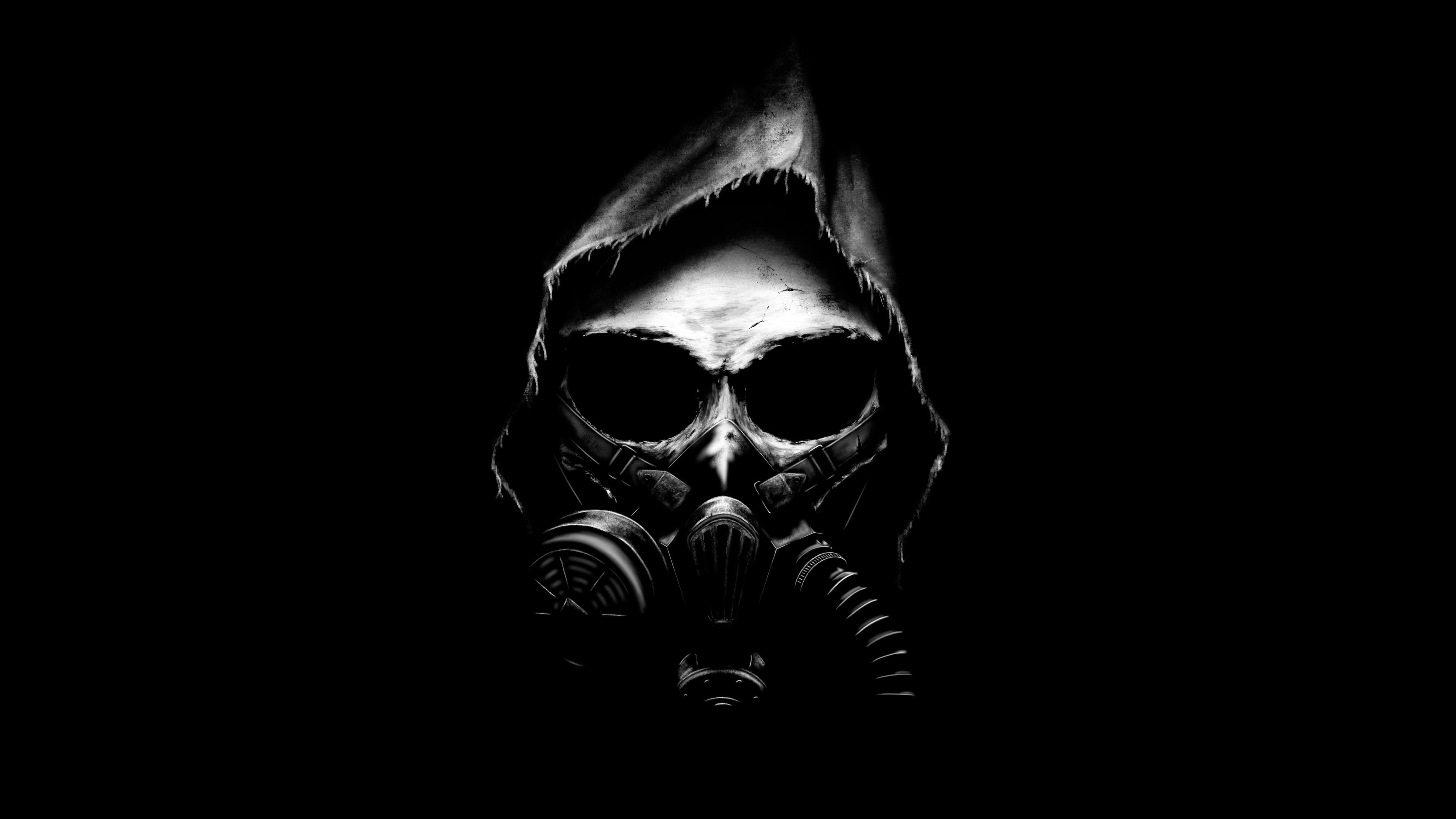 Apocalypse, Skull, 4K, Dark background, Gas mask, Black, Minimal, 4K, HD Wallpaper