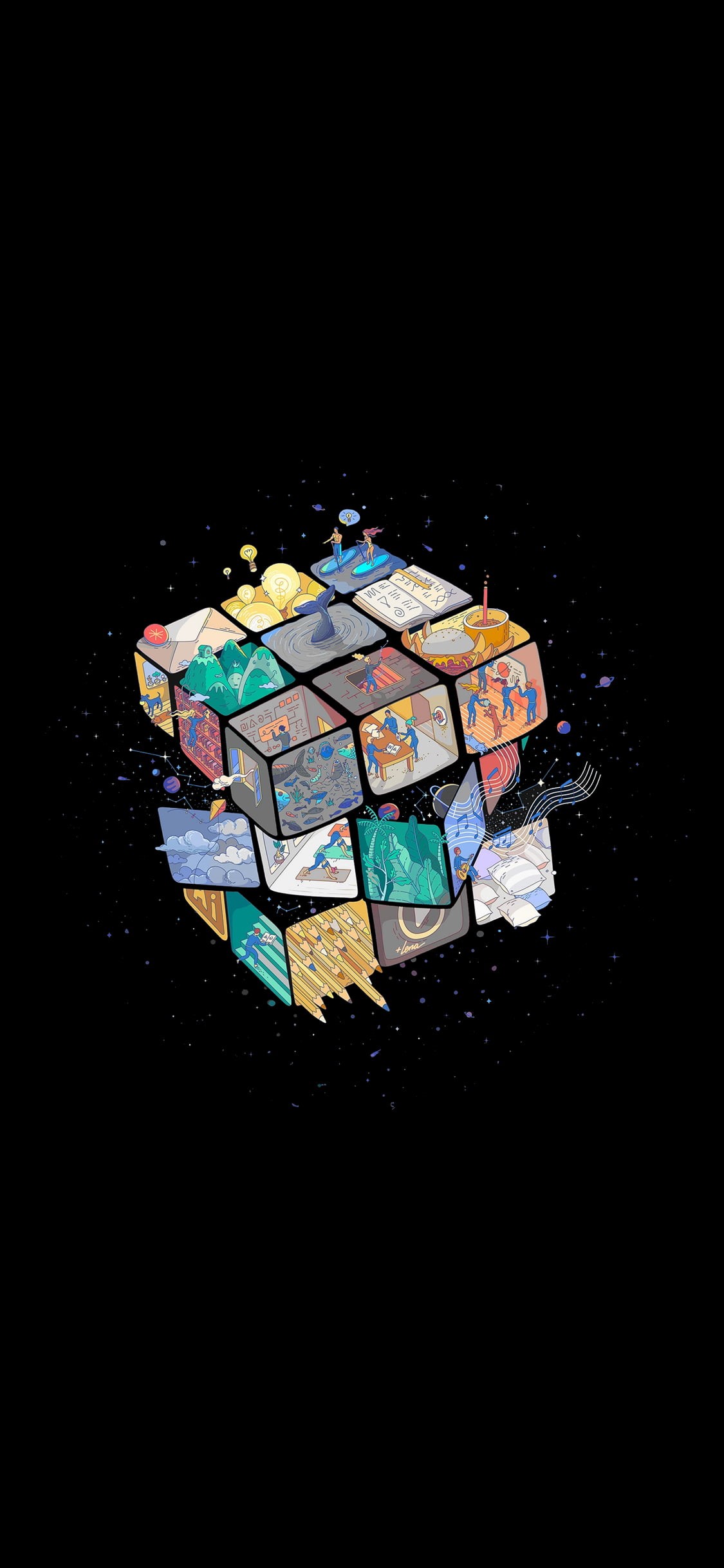 dark, 1080P, Rubiks Cube, amoled, Phone HD Wallpaper