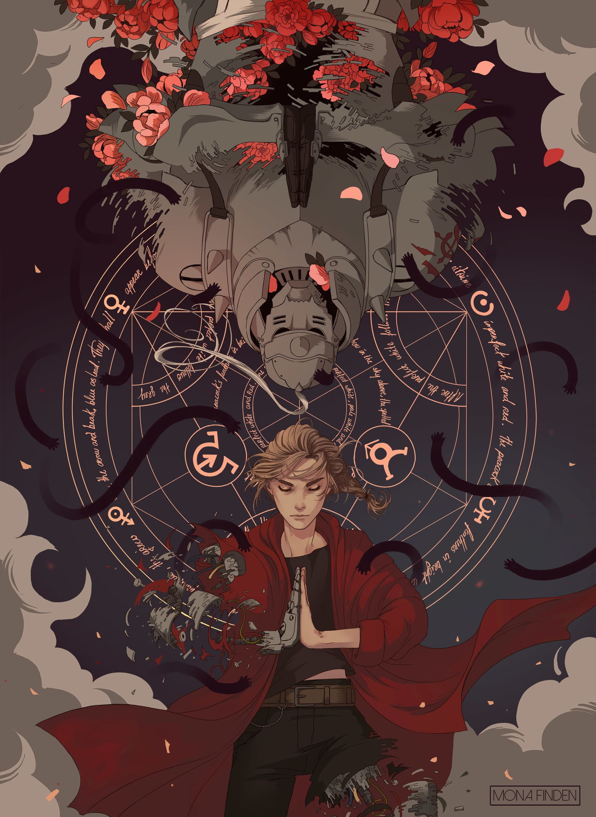 closed eyes, armor, 2K, Mona Finden, illustration, digital art, anime boys, Elric Edward, artwork, Elric Alphonse, fan art, Fullmetal Alchemist: Brotherhood, Phone HD Wallpaper