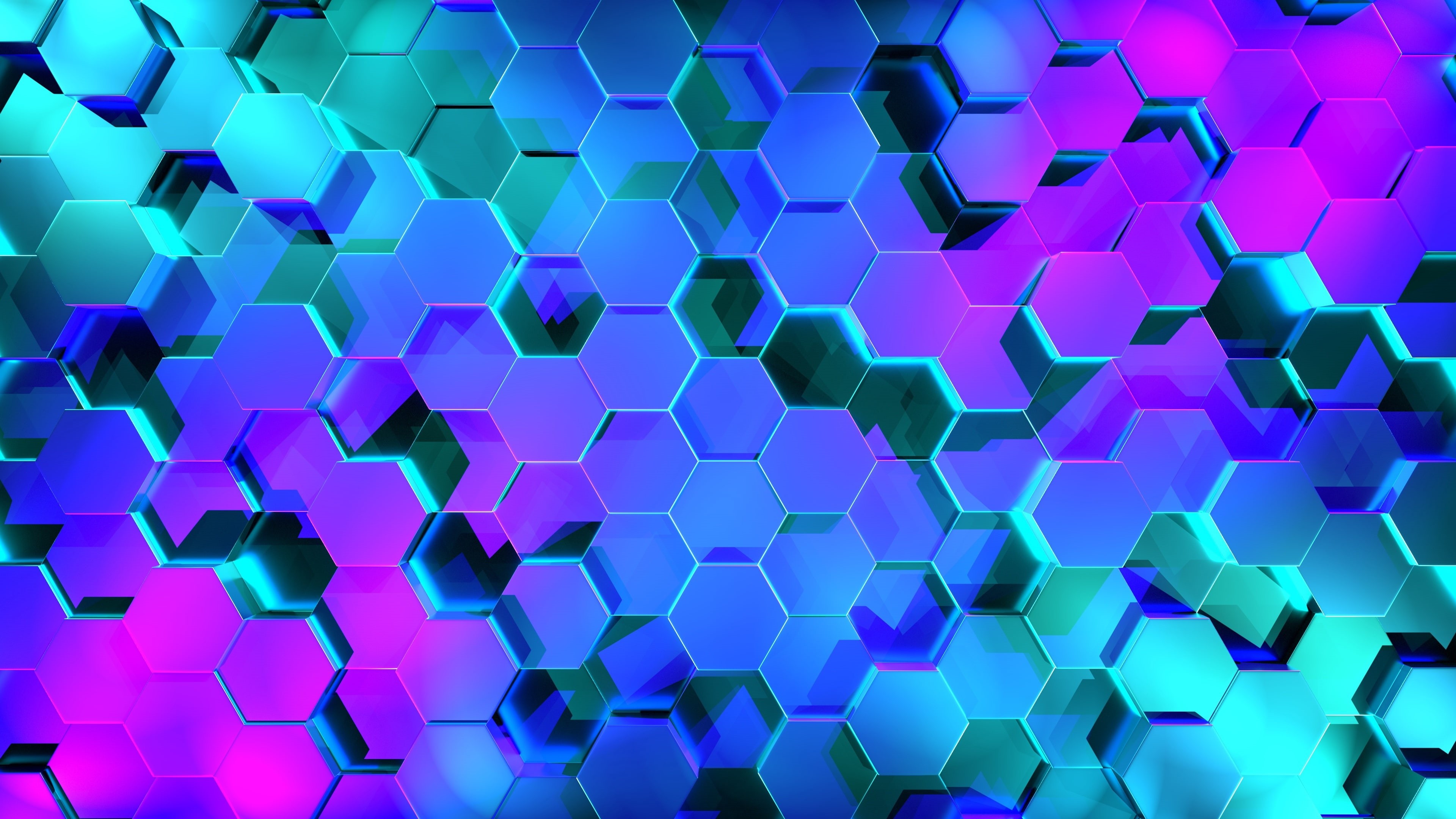 abstract, 4K, geometry, 3D, digital art, hexagon, neon, HD Wallpaper