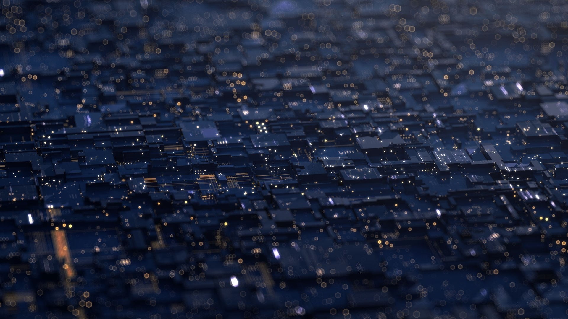 illuminated, nature, blue, 1080P, aerial view, artwork, shiny, building, high angle view, selective focus, depth of field, bokeh, city, backgrounds, abstract, HD Wallpaper