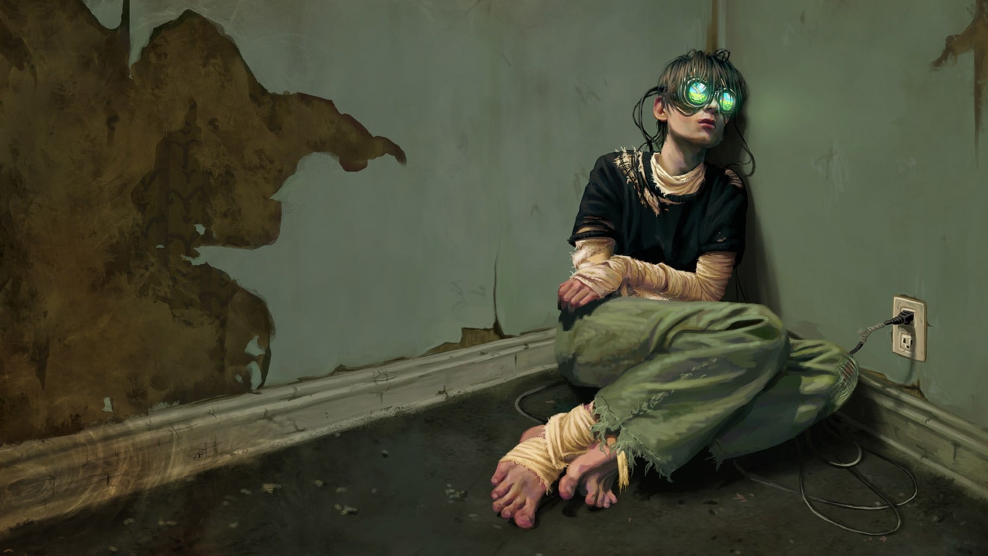 1080P, dystopian sad cyberpunk virtual reality, HD Wallpaper