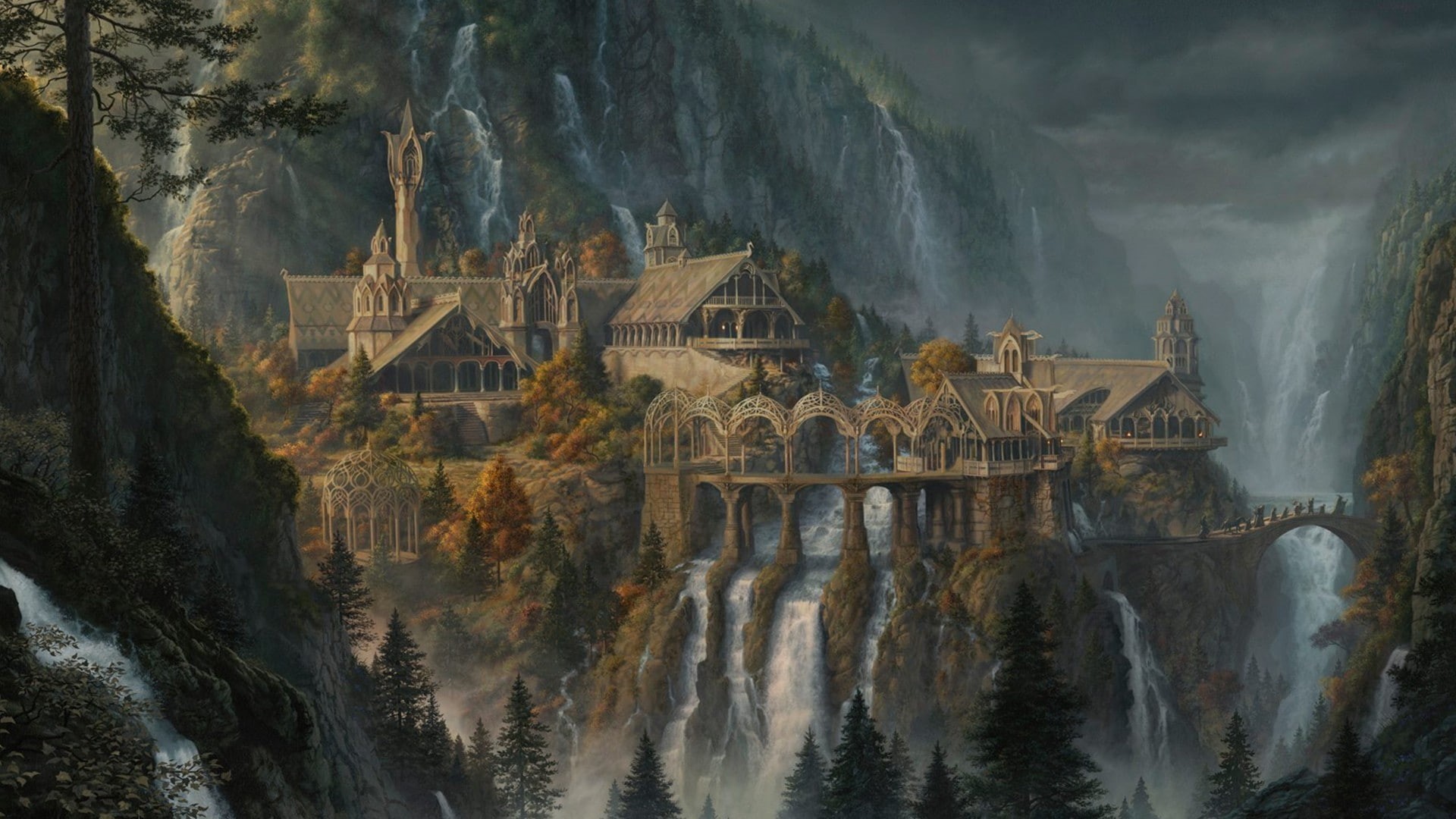 1080P, The Lord of the Rings, waterfall, Rivendell, The Lord of the Rings: The Fellowship of the Ring, fantasy art, HD Wallpaper