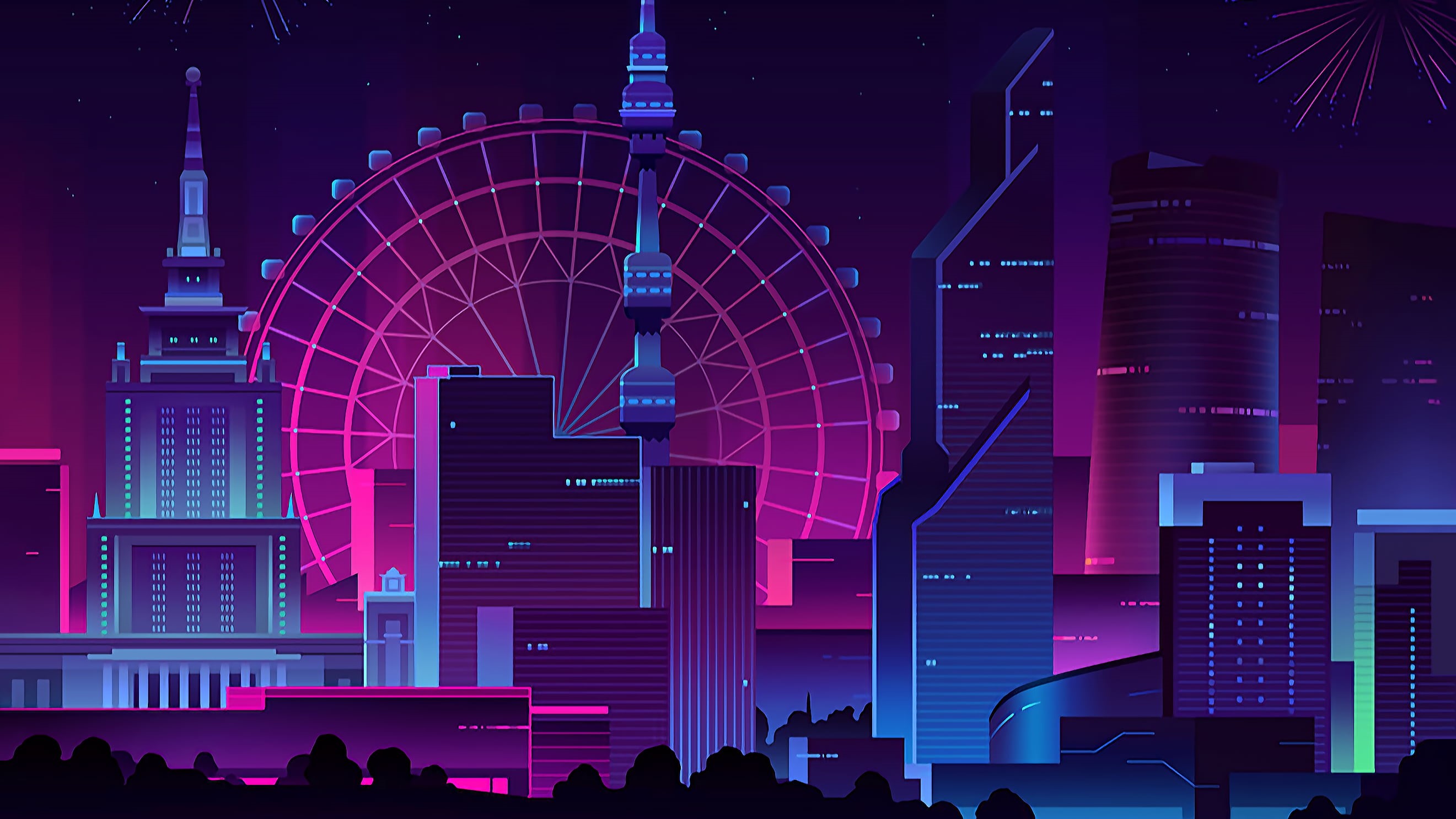 futuristic, building, people, cityscape, lighting equipment, neon, artwork, arts culture and entertainment, built structure, leisure activity, illustration, HD Wallpaper