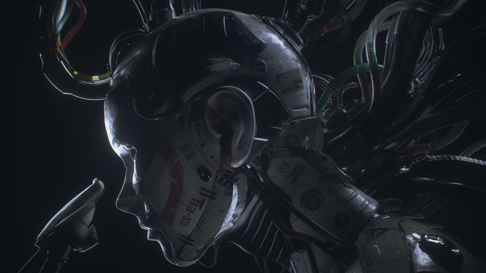 portrait, black background, no people, indoors, technology, representation, futuristic, artwork, still life, complexity, body part, 1080P, science fiction, HD Wallpaper