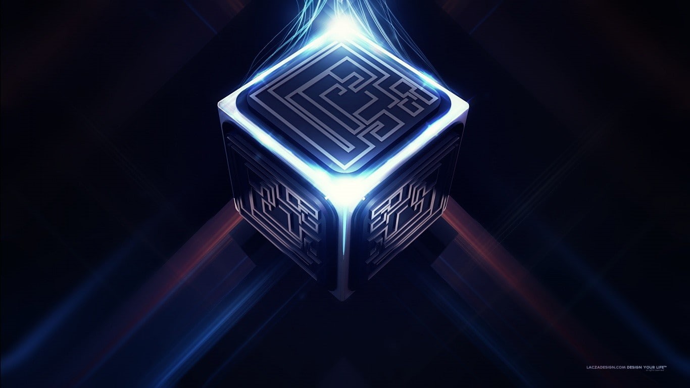 cube, digital art, lights, abstract, futuristic, glowing, 720P, Lacza, 3D, artwork, science fiction, pattern, fantasy art, artificial lights, HD Wallpaper