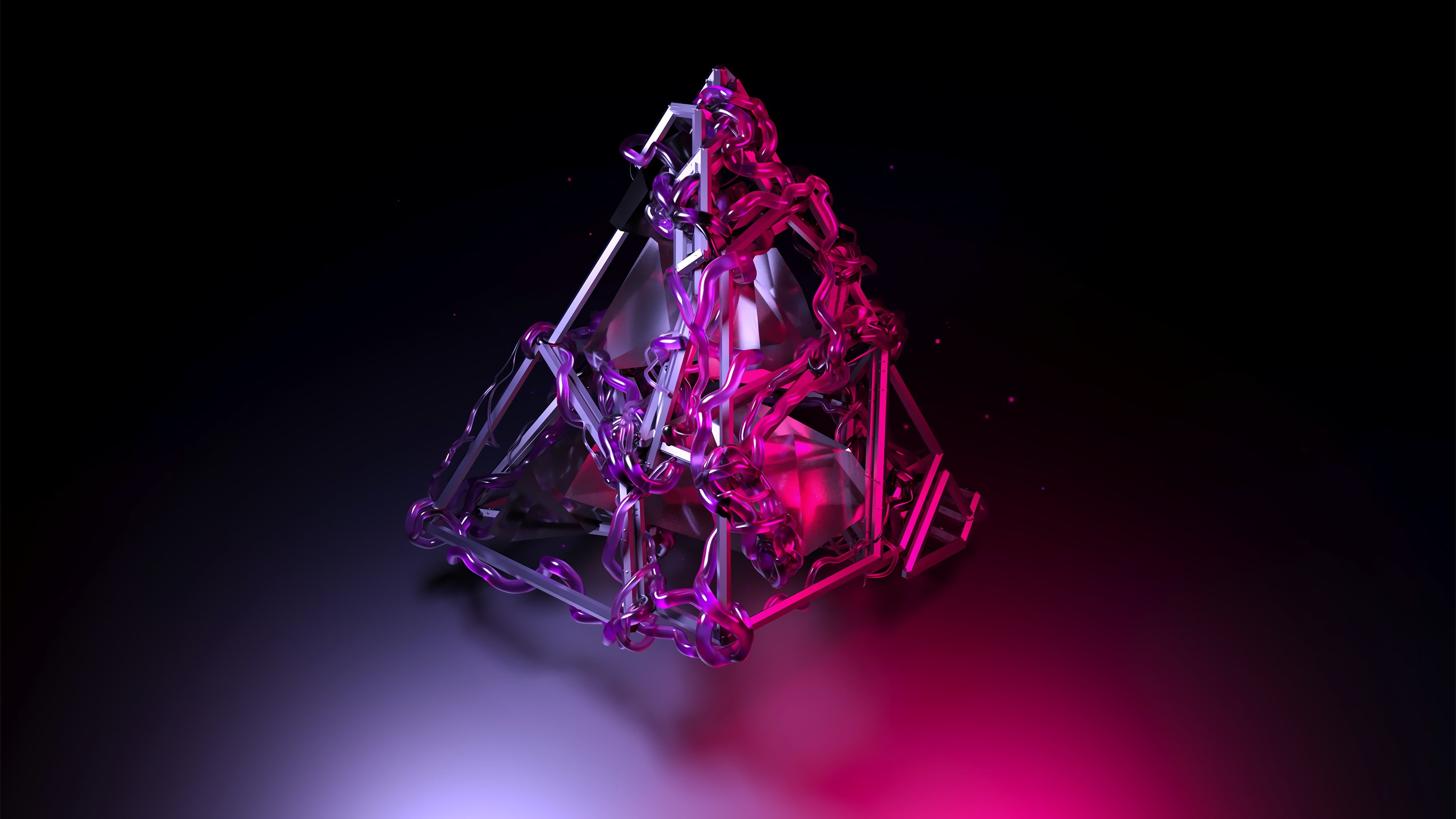 architecture, shadow, neon lights, triangle, 3D, illustration, Architecture models, artwork, digital, simple background, dark, pink, pyramid, simple, digital art, HD Wallpaper
