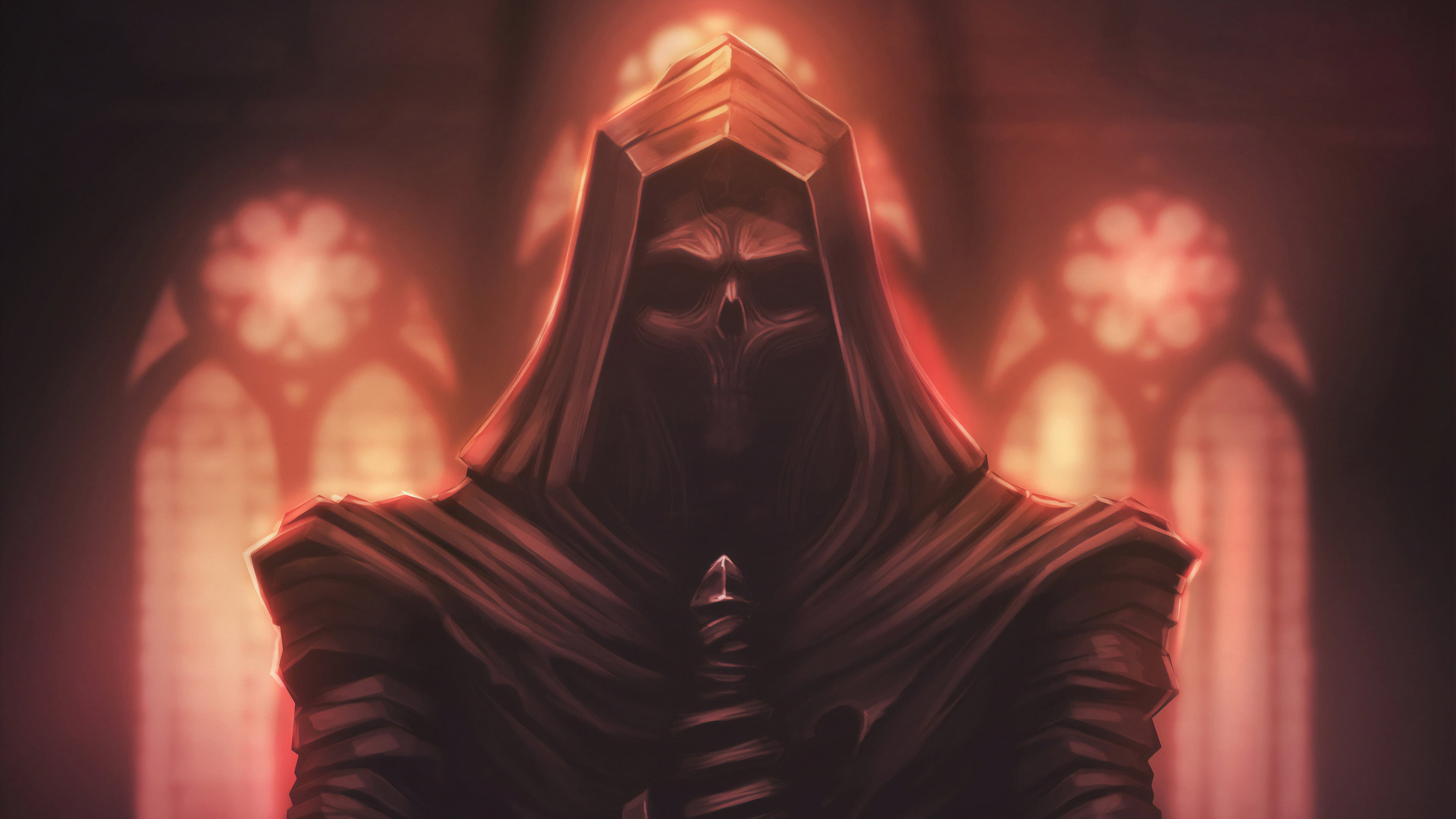 digital art, lights, fictional character, drawing, architecture, skull, video games, dark, horror, games art, artwork, Blizzard Entertainment, fantasy art, HD Wallpaper