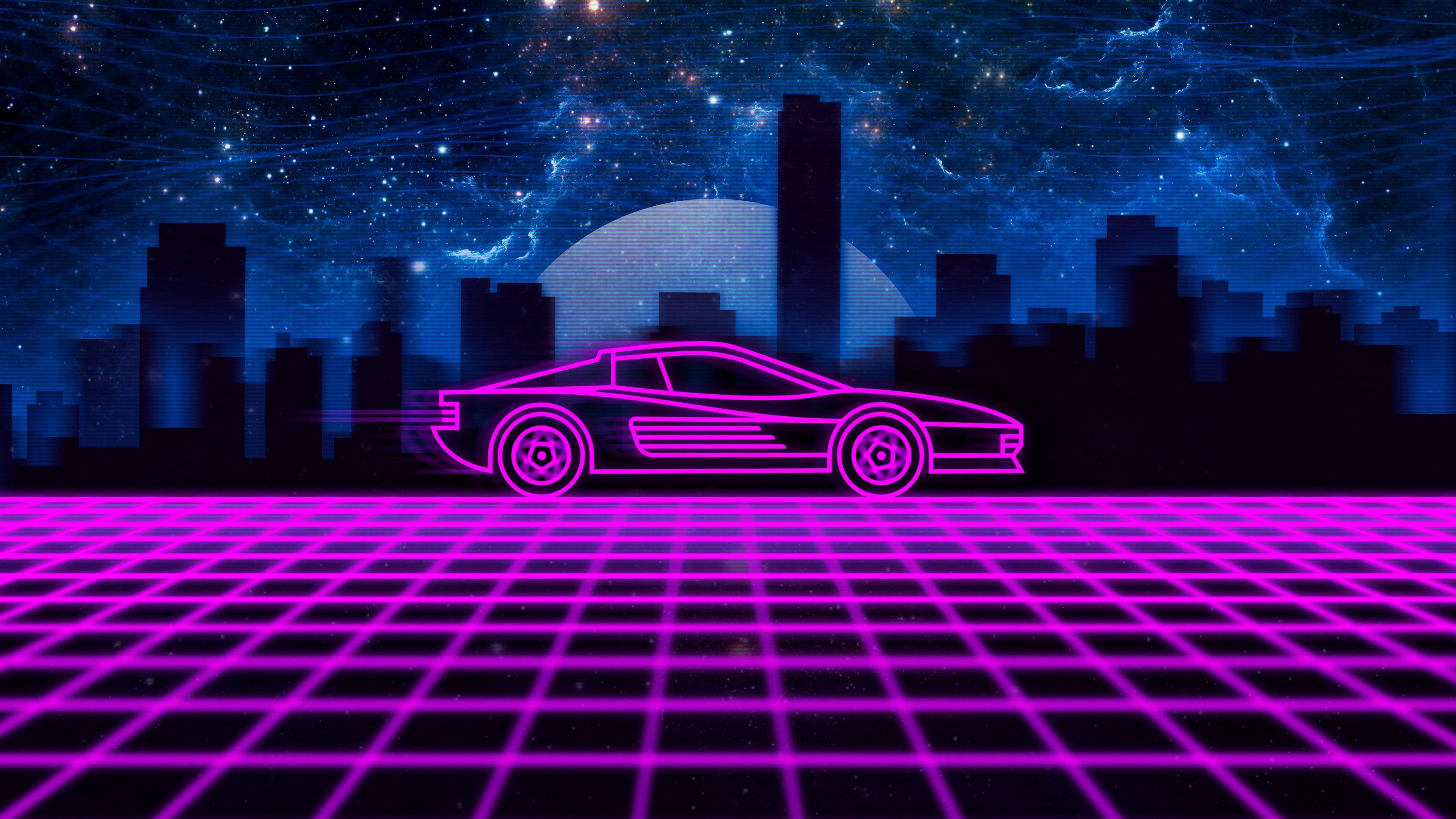 laser, illuminated, city, modern, night, technology, digital composite, diagram, office building exterior, 4K, built structure, Ferrari Testarossa, graph, HD Wallpaper