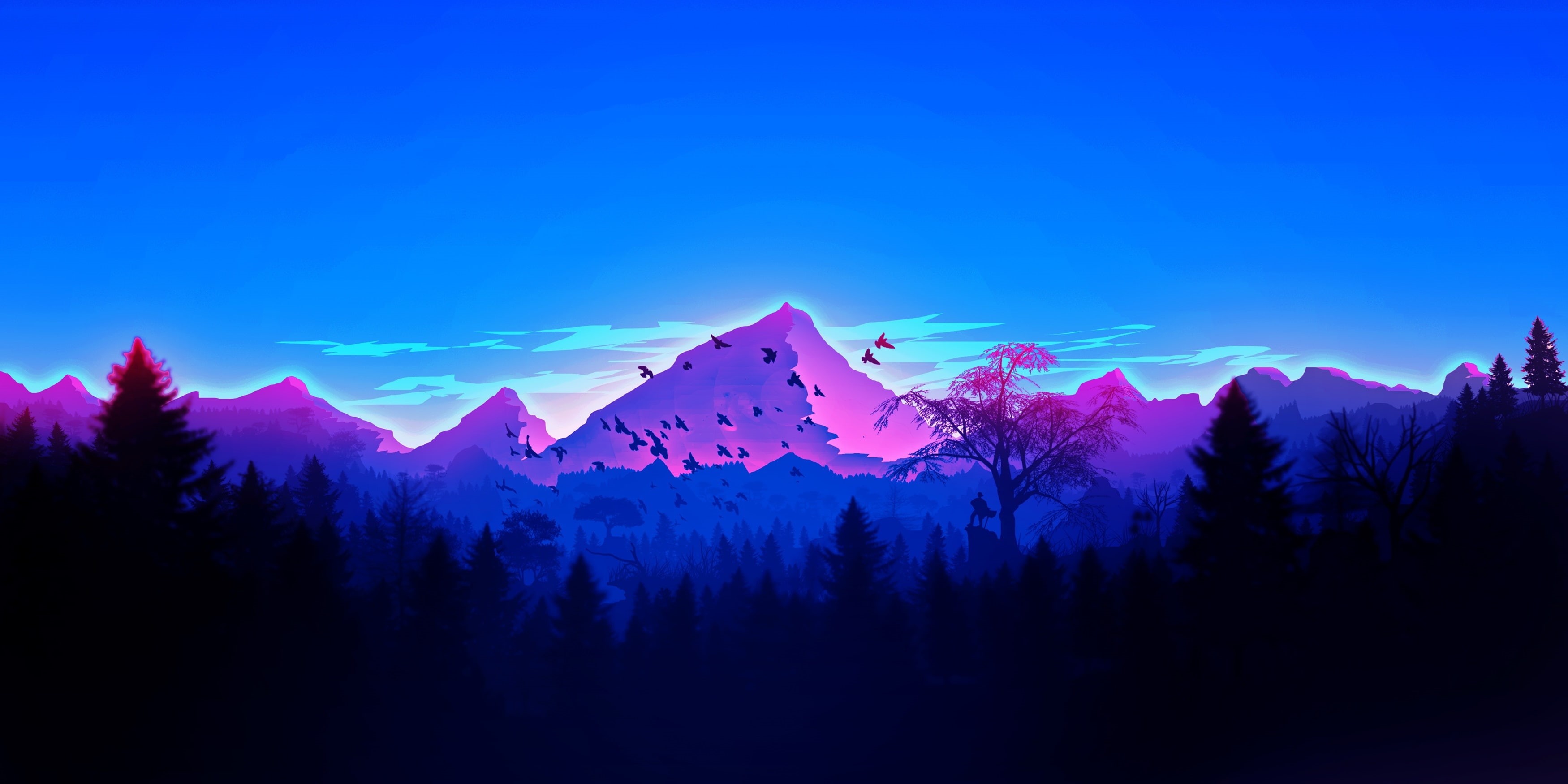 2K, vaporwave, minimalism, forest, HD Wallpaper