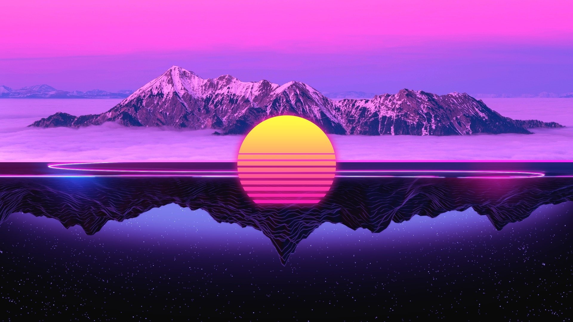 Outrun, The sun, Synthwave, Music, Mountains, Star, Synth, 1080P, Retrowave, 80s, New Retro Wave, Retrouve, Futuresynth, Sintav, Reflection, 80s, Neon, HD Wallpaper
