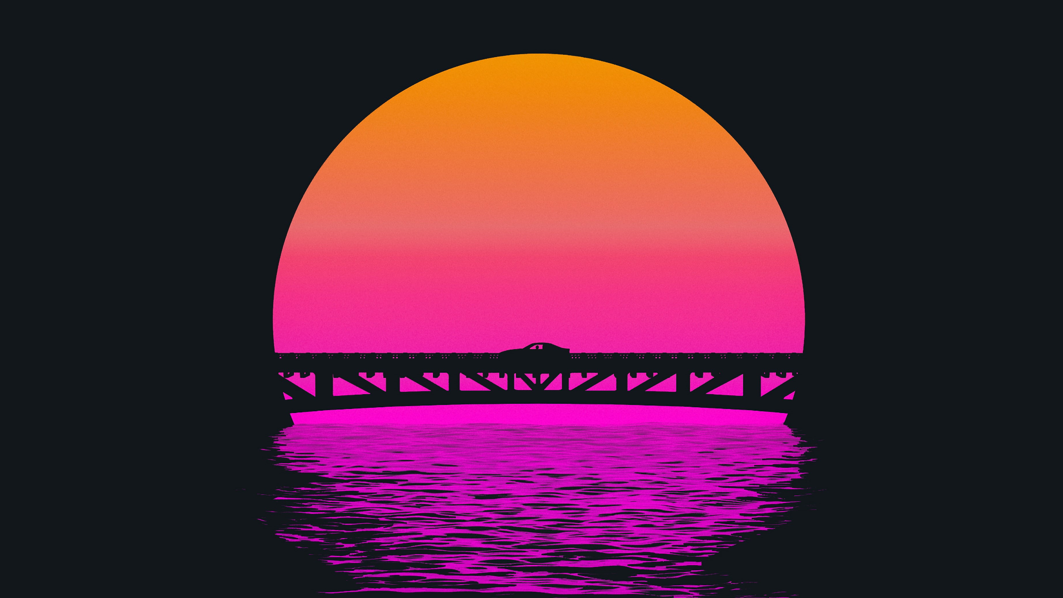 4K, Neon, Retro, Silhouette, Outrun, 2K, HD Wallpaper