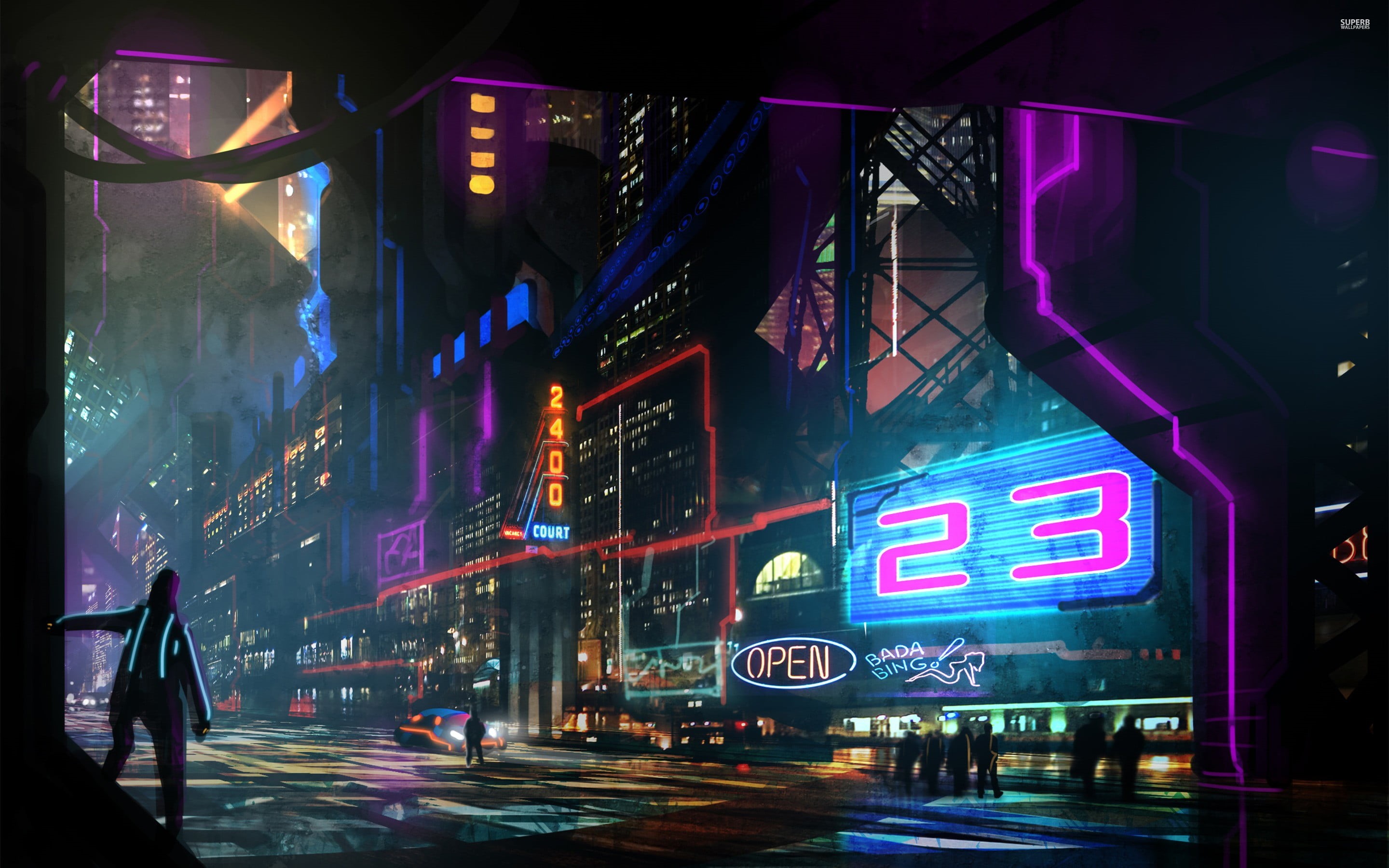 2K, commercial sign, urban Scene, city street, building Exterior, architecture, advertisement, neon, sign, light - Natural Phenomenon, neon Light, built Structure, HD Wallpaper