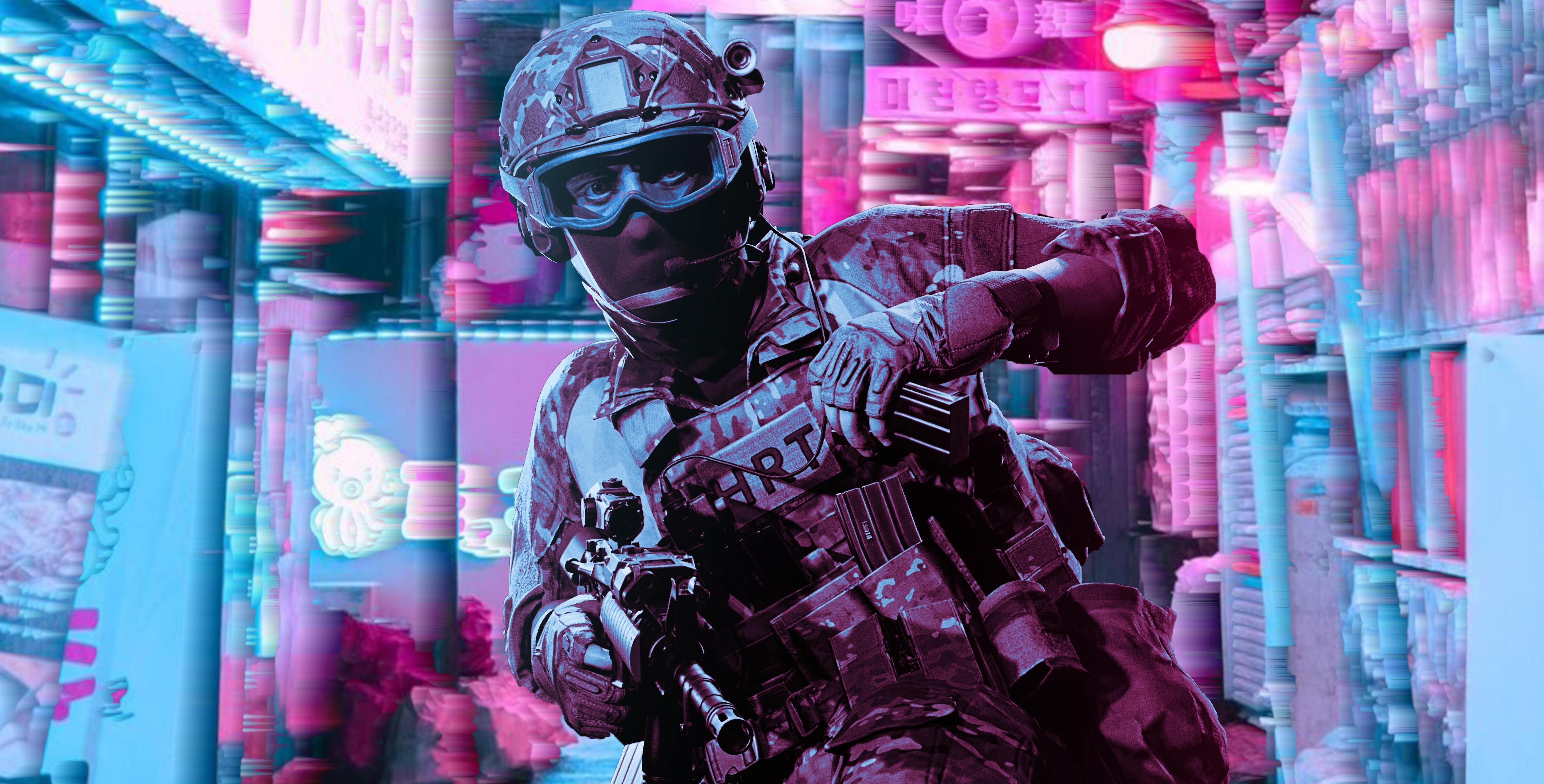 Ready or Not, vaporwave, police, 5K, M4, glitch art, Retrowave, HD Wallpaper