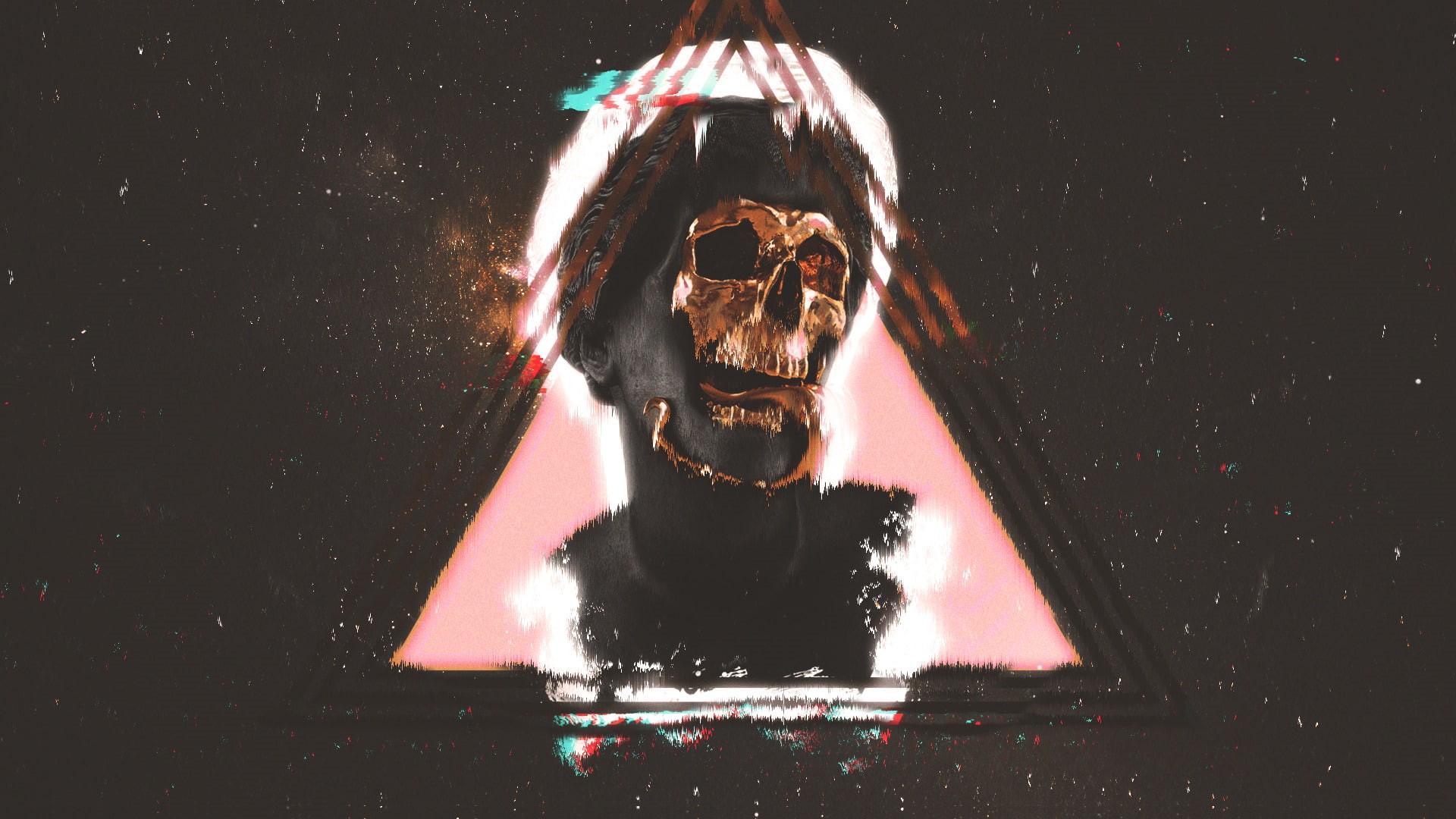 Vaporwave, Skull, Dark, Statue, 1080P, HD Wallpaper