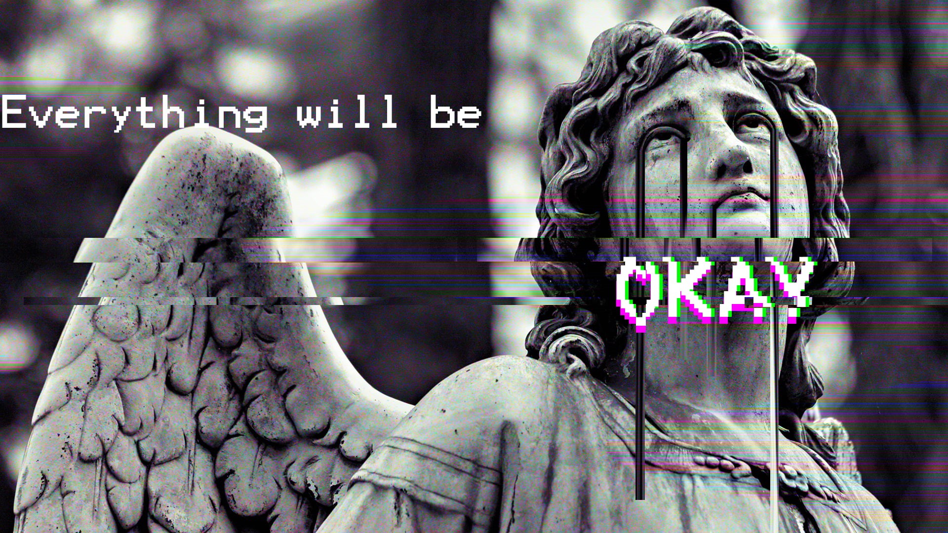 1080P, glitch art, Greek mythology, statue, vaporwave, HD Wallpaper