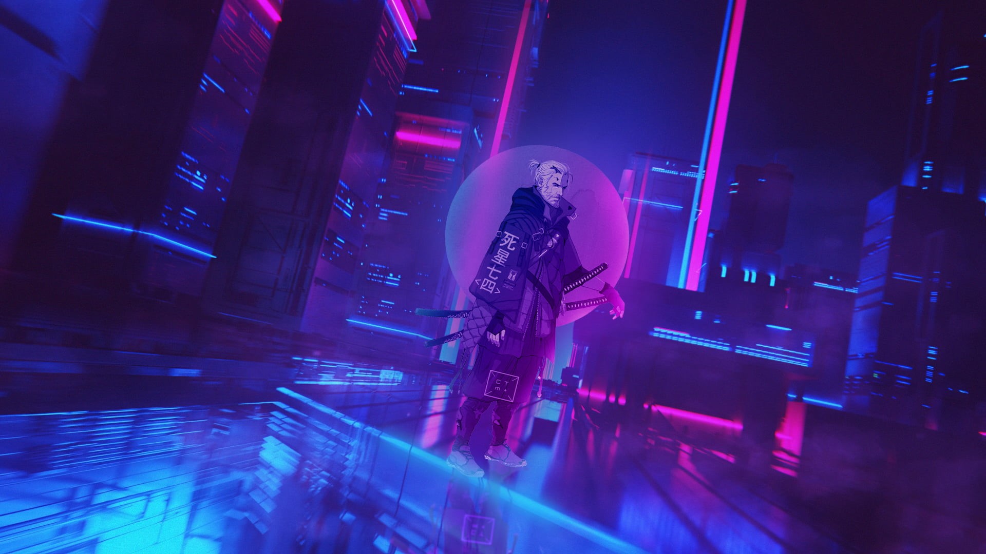 1080P, Geralt of Rivia, cyberpunk, cyber city, Cyberpunk 2077, The Witcher, neon, HD Wallpaper