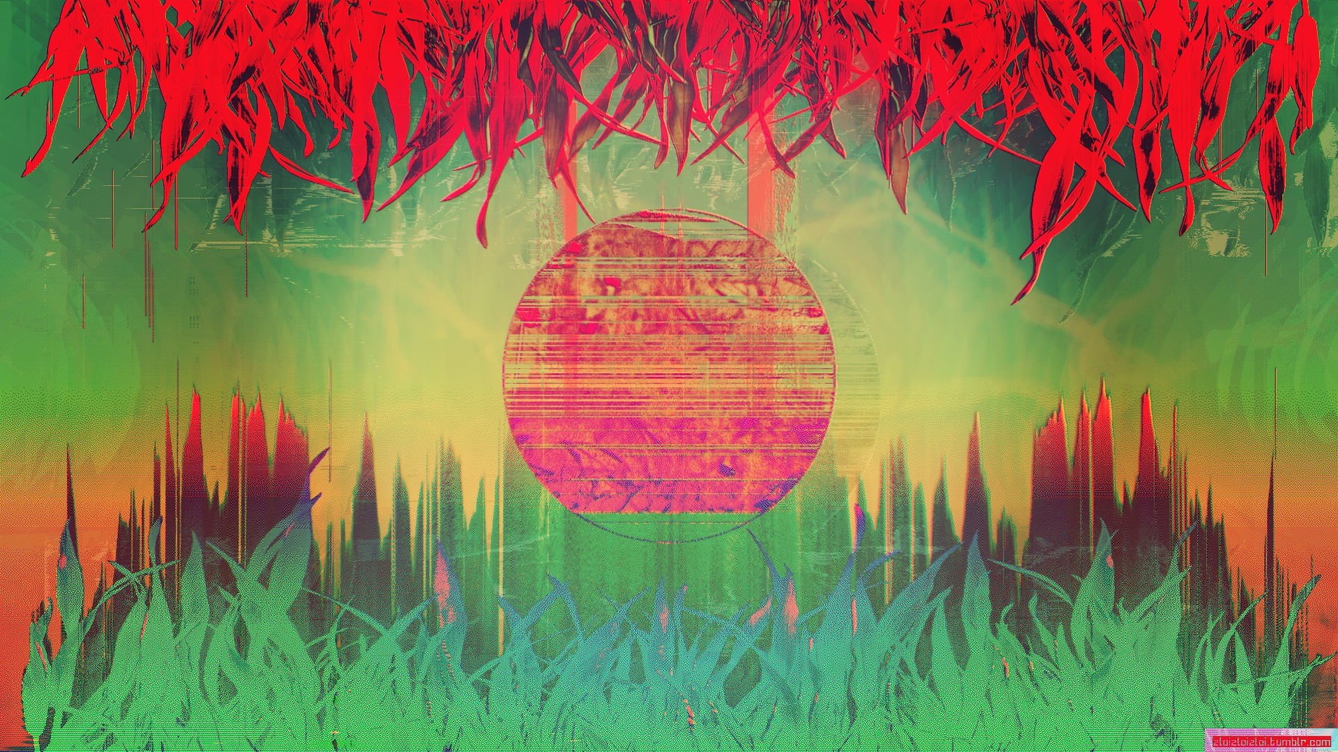 pattern, tree, day, vaporwave, digital composite, painting, plant, green color, nature, glitch art, abstract, art and craft, lake, creativity, outdoors, HD Wallpaper
