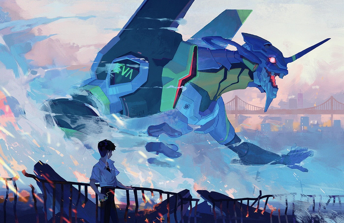 mech, Ikari Shinji, blue, 720P, EVA Unit 01, Neon Genesis Evangelion, HD Wallpaper