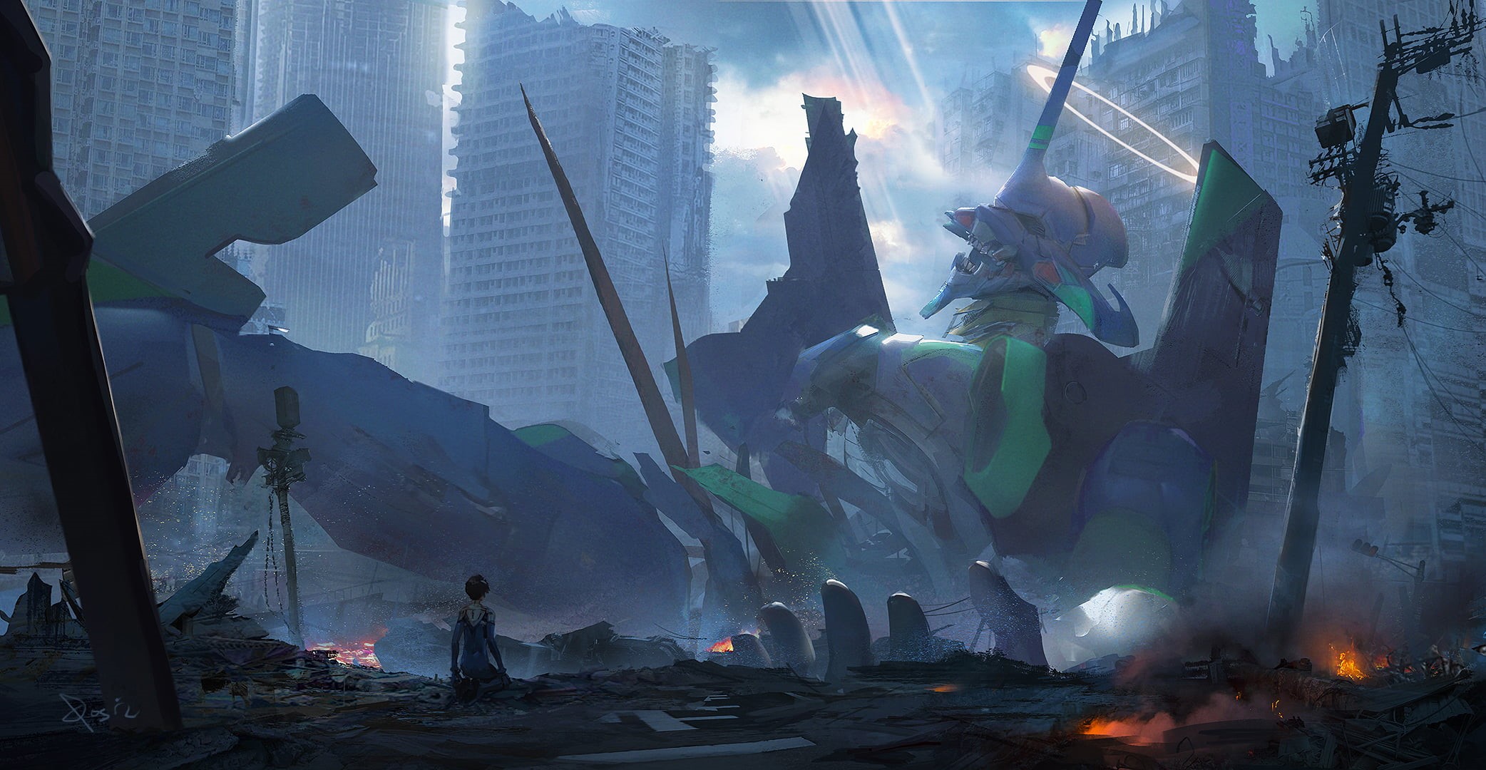 Ikari Shinji, Neon Genesis Evangelion, 1080P, EVA Unit 01, digital art, mech, HD Wallpaper