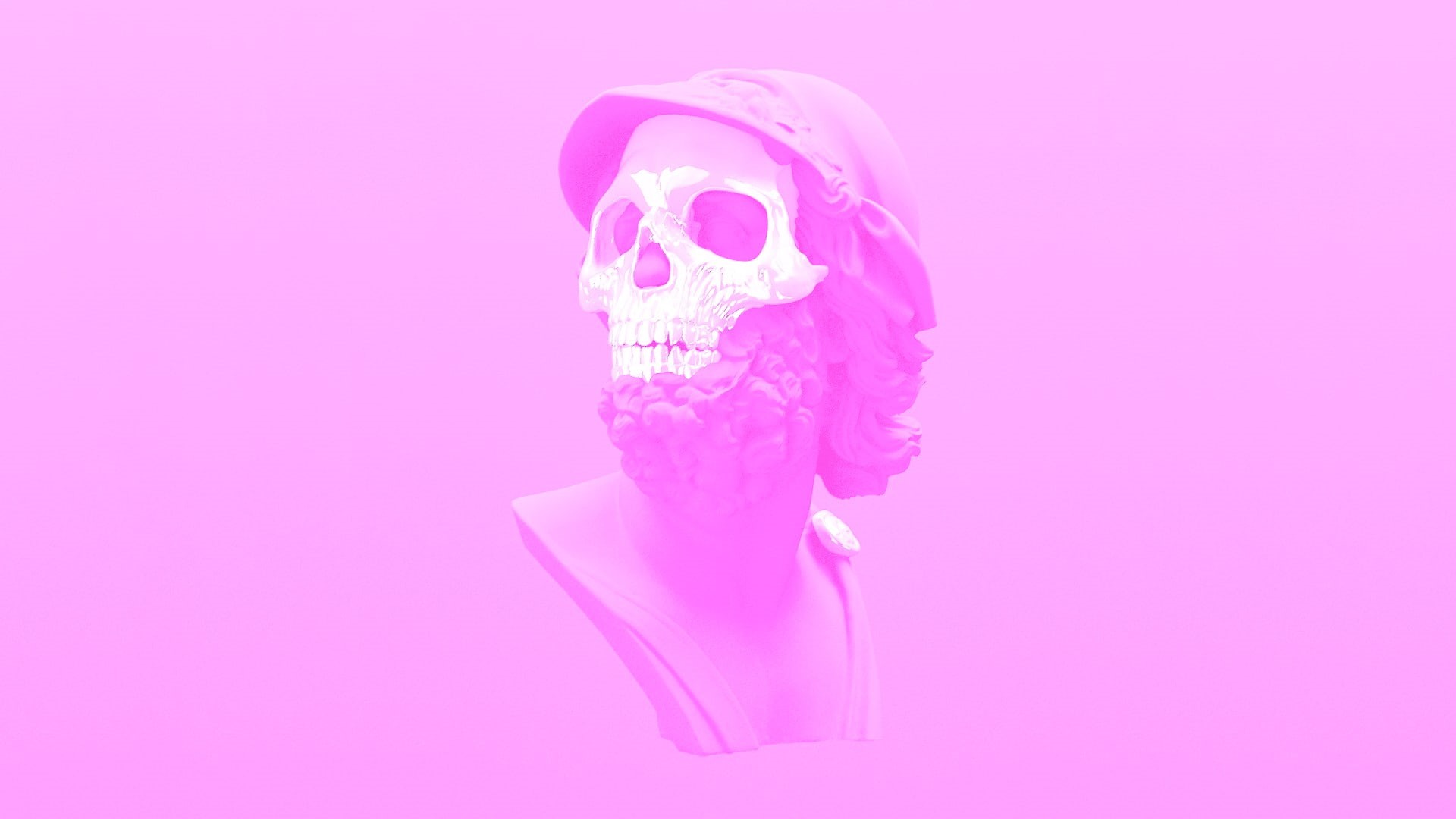 vaporwave, 1080P, skeleton, Pink, skull, HD Wallpaper