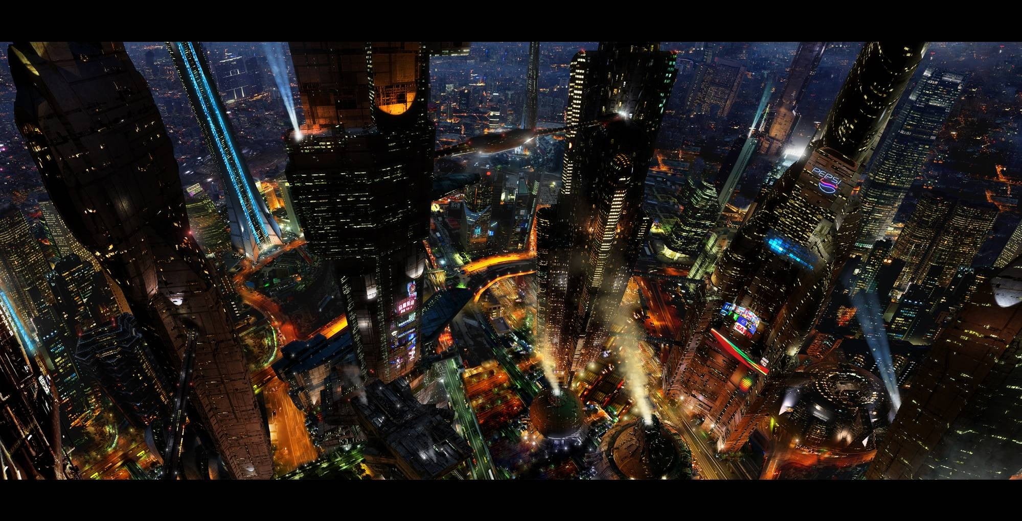 futuristic city, illuminated, transfer print, buildings, high, auto post production filter, tall - high, 1080P, city, skyscraper, digital art, built structure, HD Wallpaper
