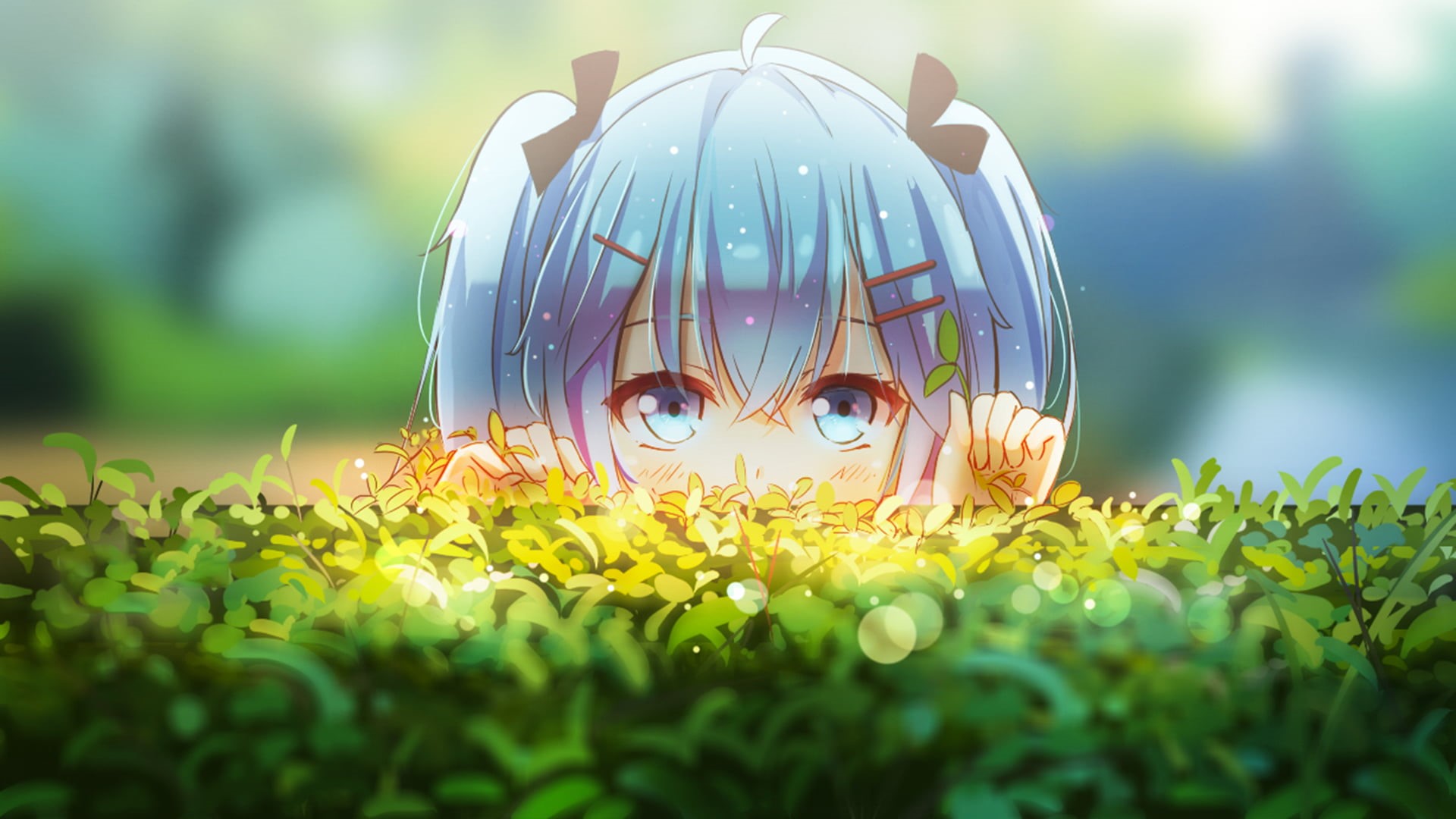 autumn, grass, growth, sunlight, forest, art and craft, 1080P, representation, land, blue, fragility, anime, haired, horror, computer Graphic, hedges, HD Wallpaper
