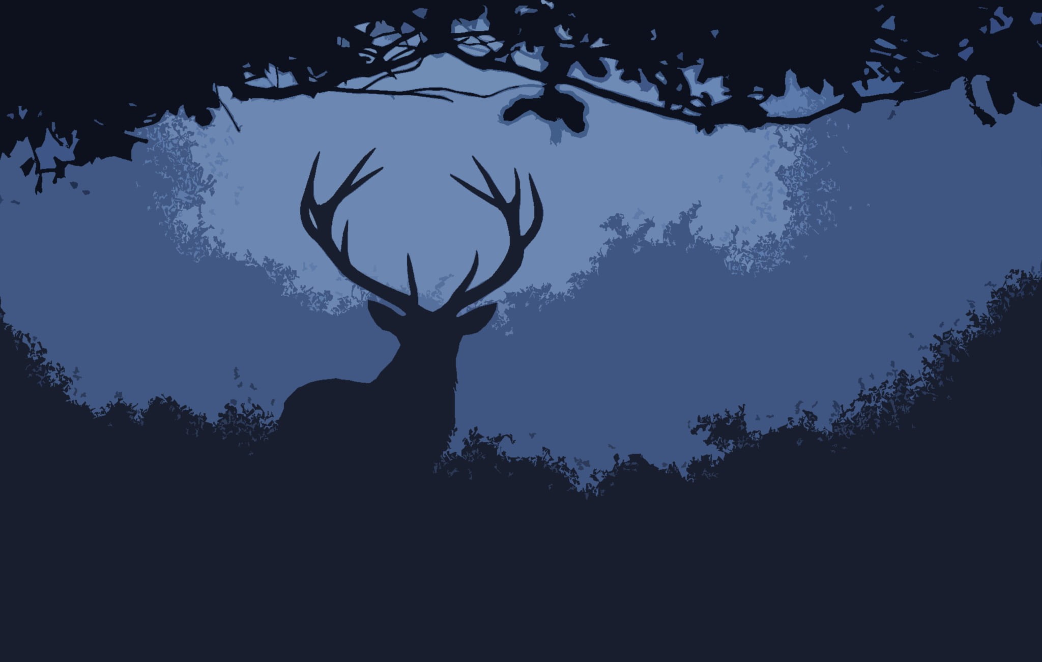 grass, herbivorous, one animal, artwork, blue, fall, animal themes, halloween, deer, sky, low angle view, celebration, reindeer, season, tree, stag, arms raised, HD Wallpaper